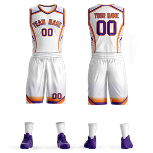 Maillot de basket-ball personnalisé à motif graffiti blanc orange-violet, élément de points