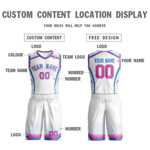 Custom White Pink-Light Blue Graffiti Pattern Sets Points Element Basketball Jersey