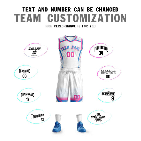 Custom White Pink-Light Blue Graffiti Pattern Sets Points Element Basketball Jersey