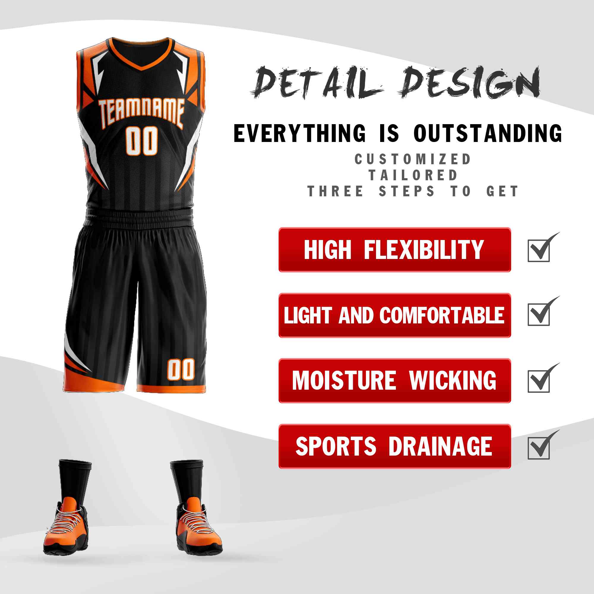 Custom Black White-Orange Graffiti Pattern Sets Angular Element Basketball Jersey