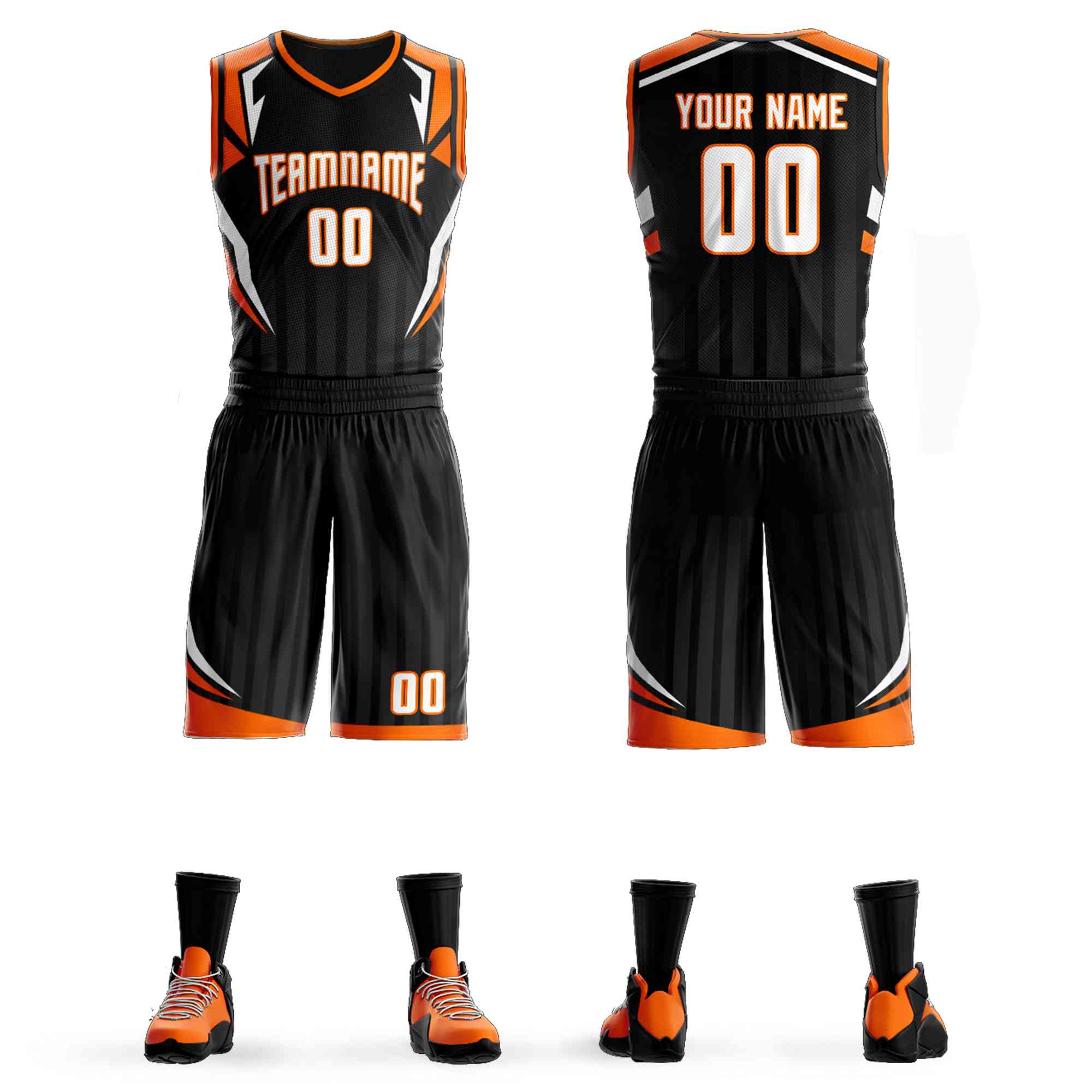 Custom Black White-Orange Graffiti Pattern Sets Angular Element Basketball Jersey