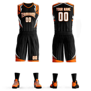 Custom Black White-Orange Graffiti Pattern Sets Angular Element Basketball Jersey