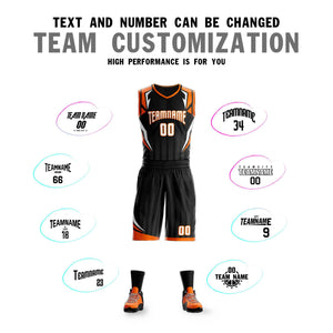 Custom Black White-Orange Graffiti Pattern Sets Angular Element Basketball Jersey