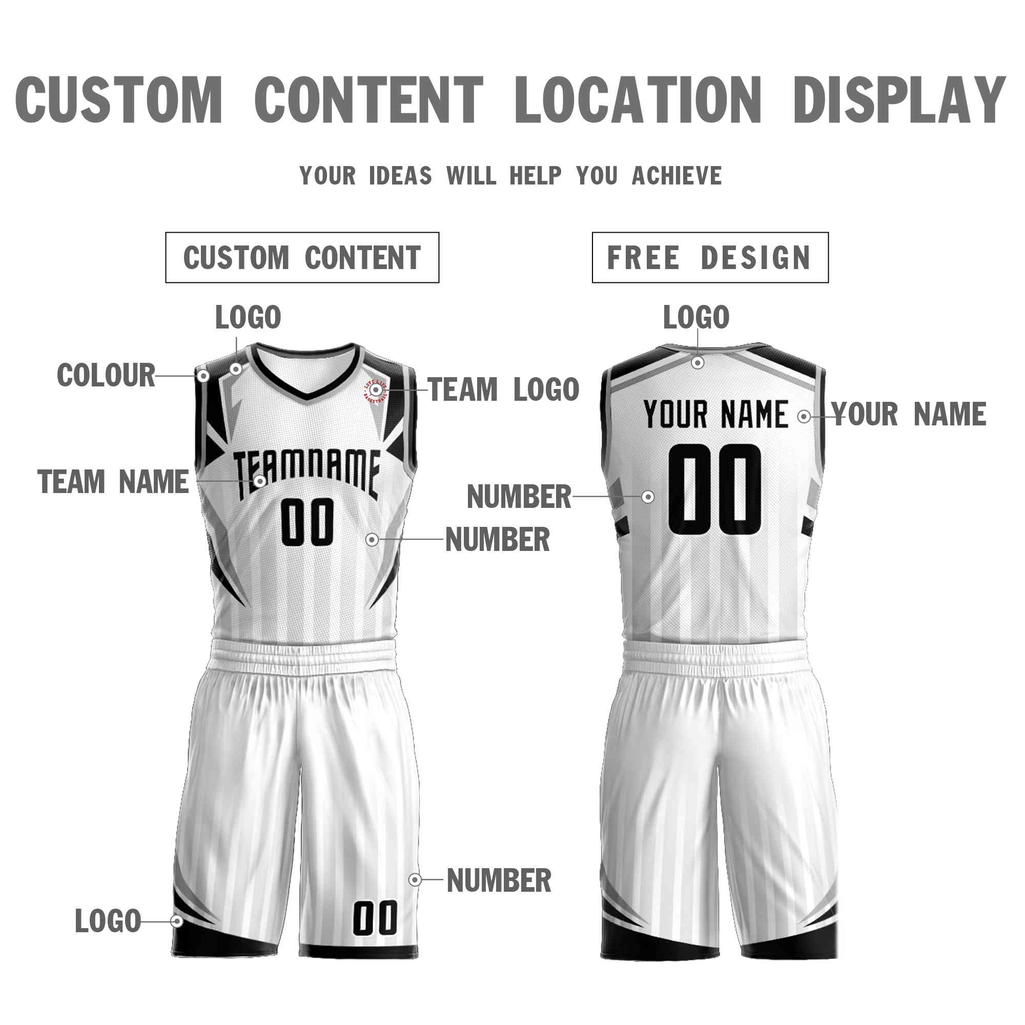 Custom White Black Graffiti Pattern Sets Angular Element Basketball Jersey