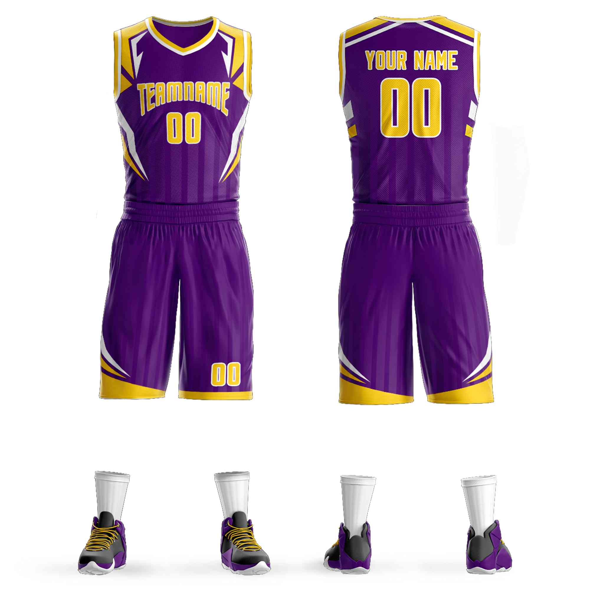 Custom Purple Gold-White Graffiti Pattern Sets Angular Element Basketball Jersey