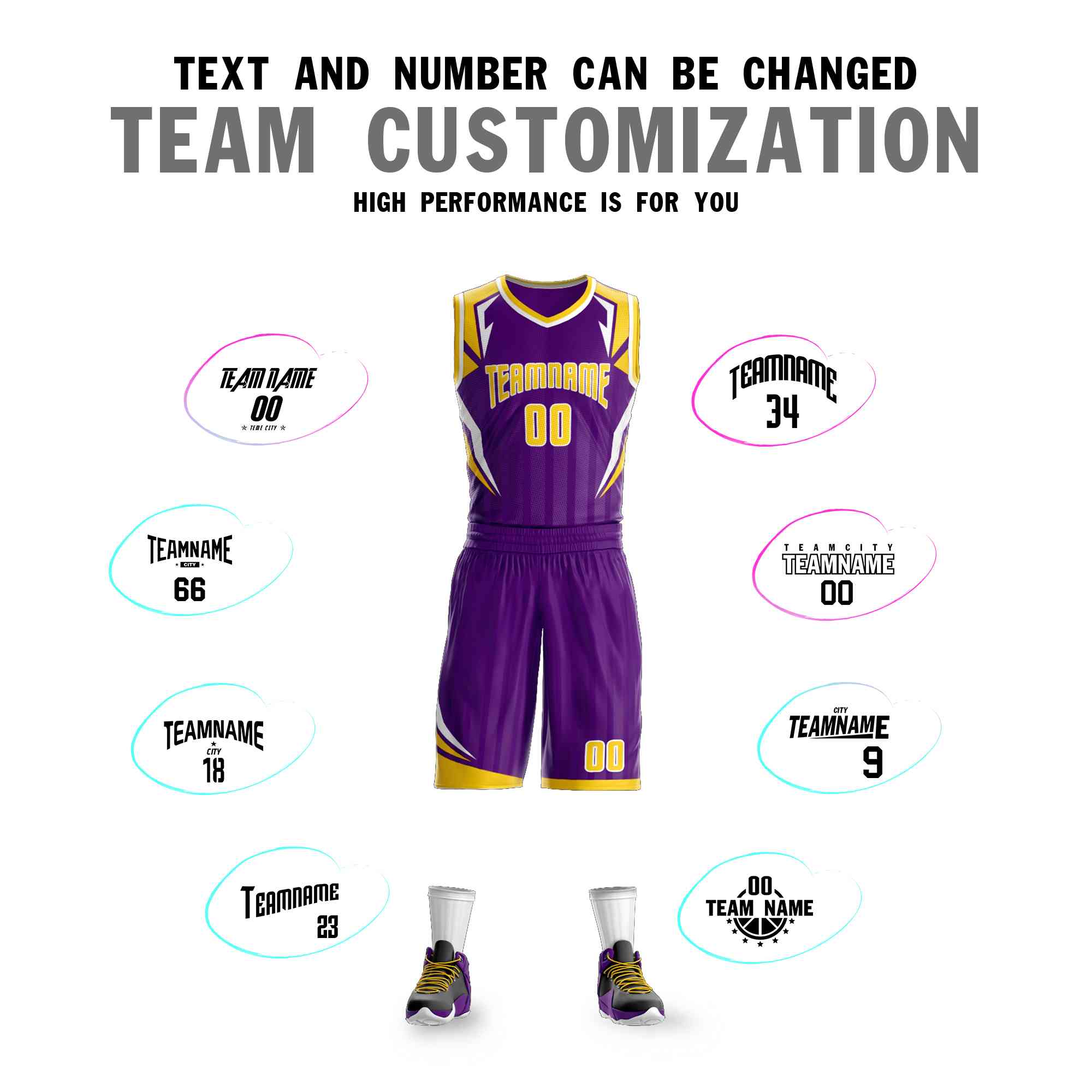 Custom Purple Gold-White Graffiti Pattern Sets Angular Element Basketball Jersey