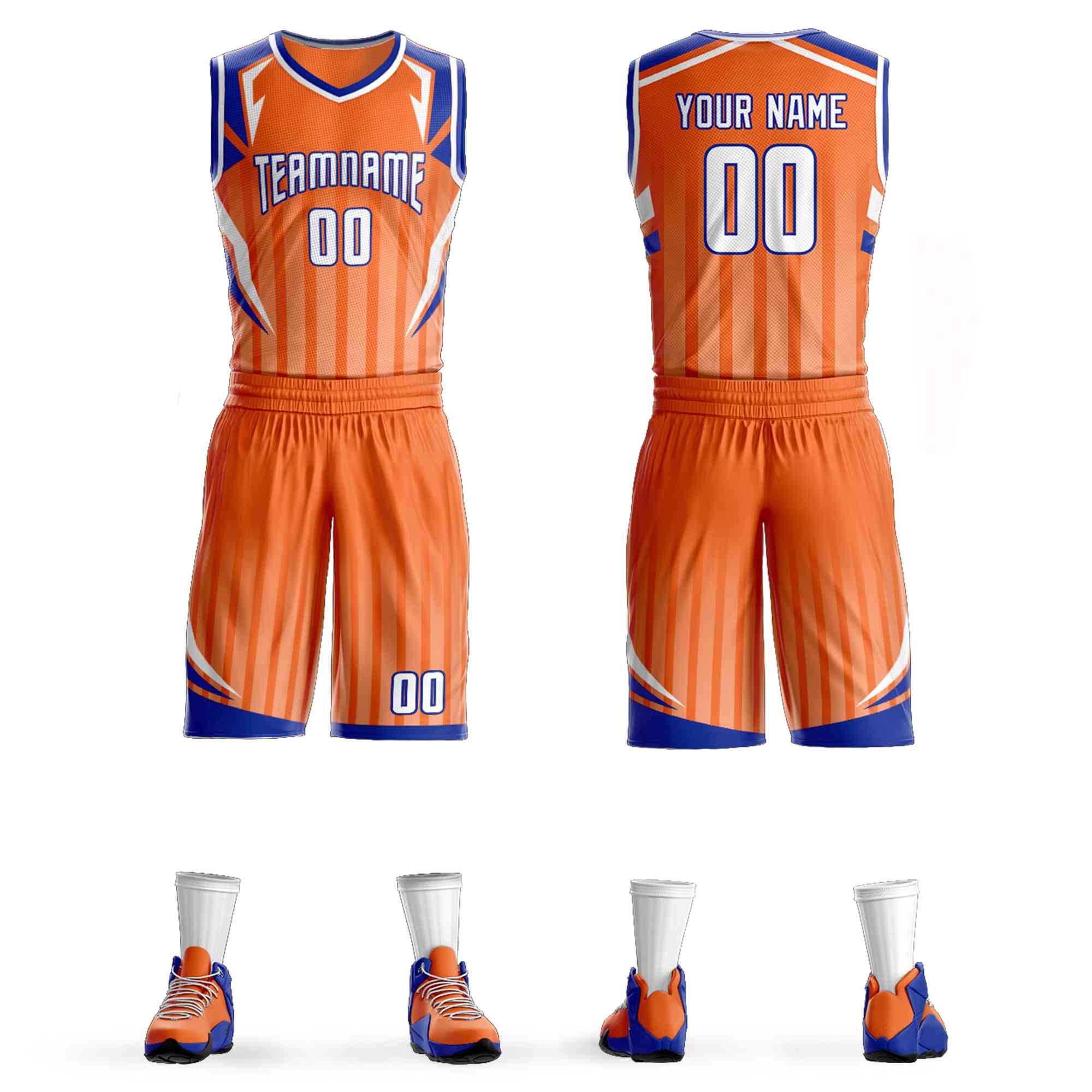 Maillot de basket-ball personnalisé, motif Graffiti Orange blanc-royal, élément angulaire