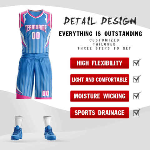 Custom Powder Blue White-Pink Graffiti Pattern Sets Angular Element Basketball Jersey