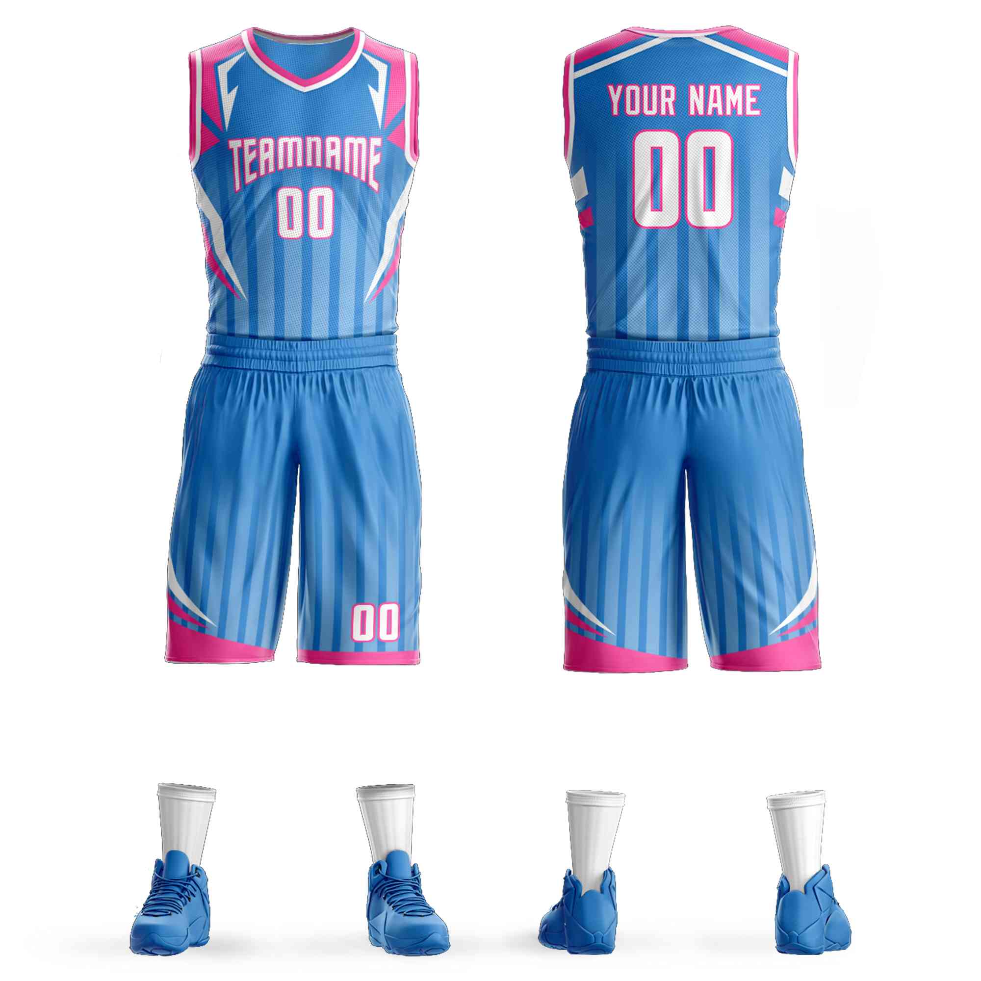 Le motif de graffiti personnalisé bleu poudre blanc-rose définit le maillot de basket-ball à élément angulaire