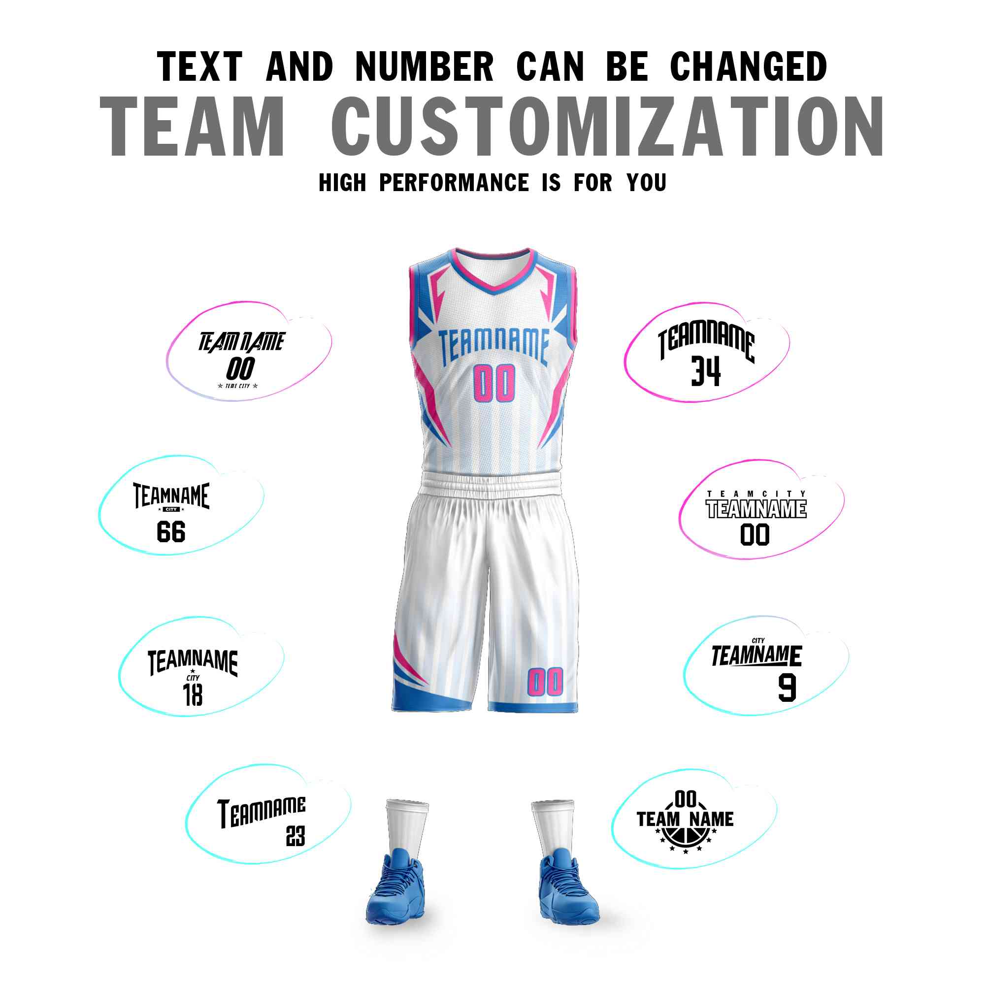 Custom White Powder Blue Graffiti Pattern Sets Angular Element Basketball Jersey