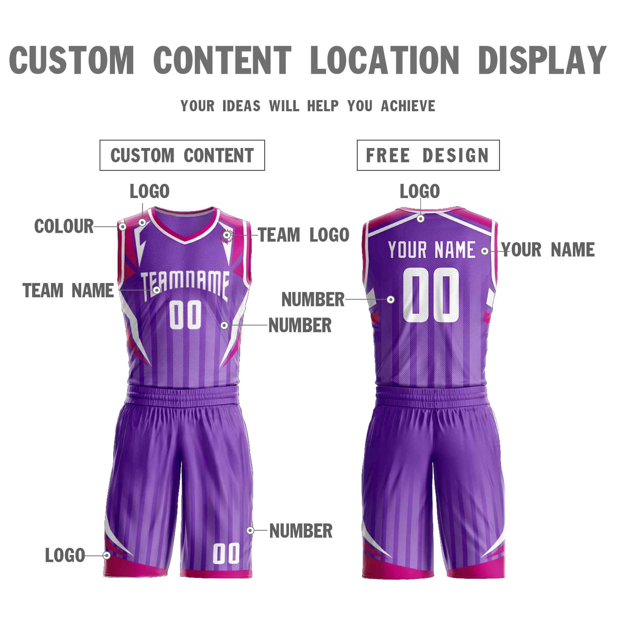 Custom Purple White Graffiti Pattern Sets Angular Element Basketball Jersey