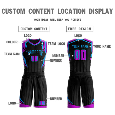 Custom Black Powder Blue Graffiti Pattern Sets Angular Element Basketball Jersey