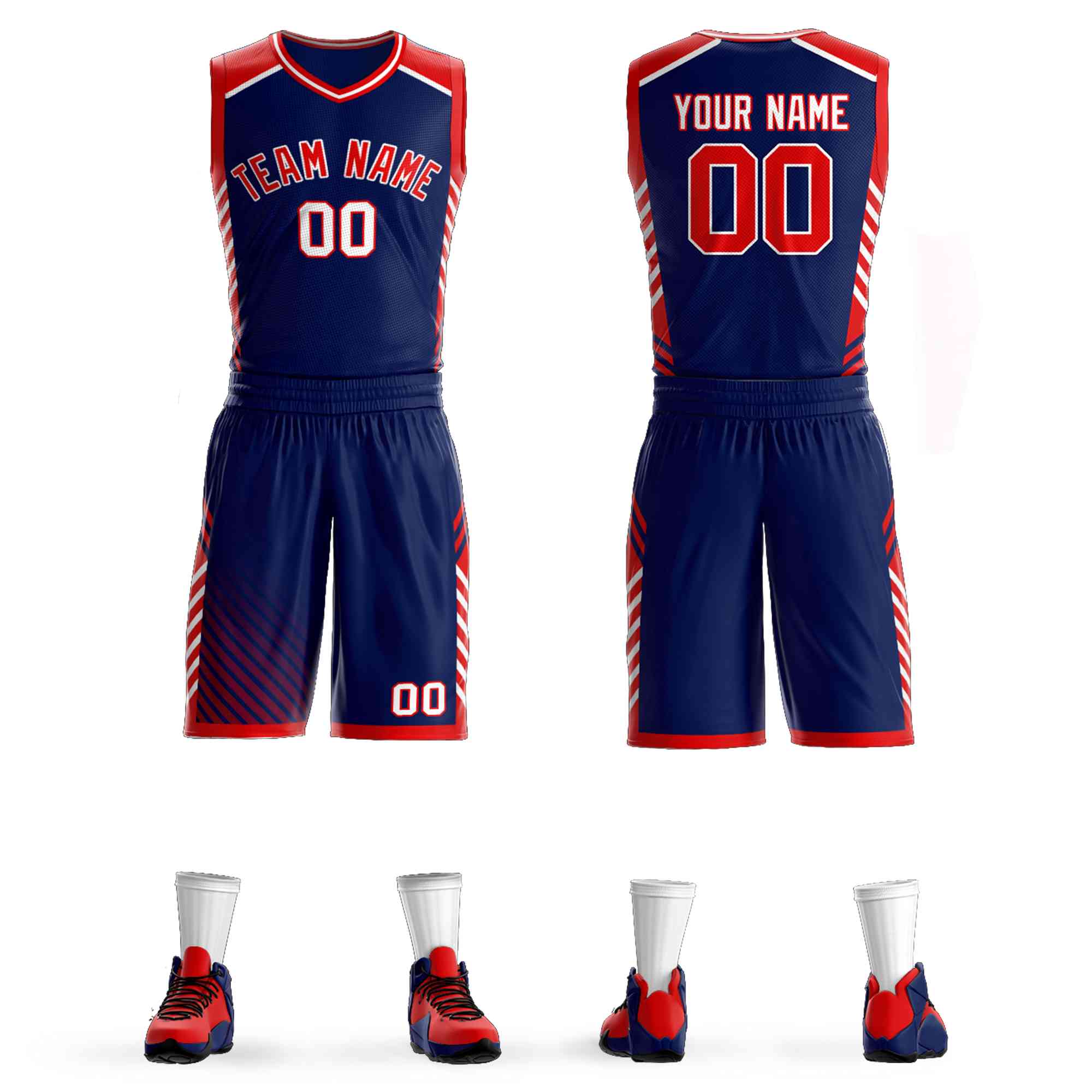 Custom Navy Red-White Graffiti Pattern Sets Bar Element Basketball Jersey