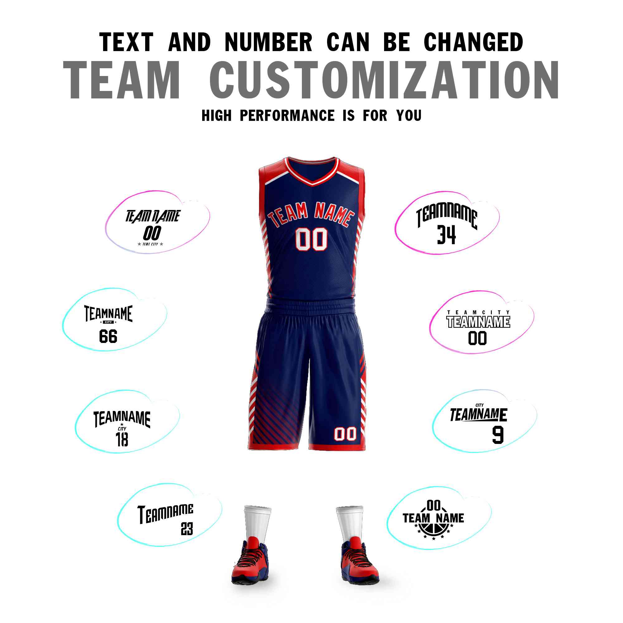 Custom Navy Red-White Graffiti Pattern Sets Bar Element Basketball Jersey