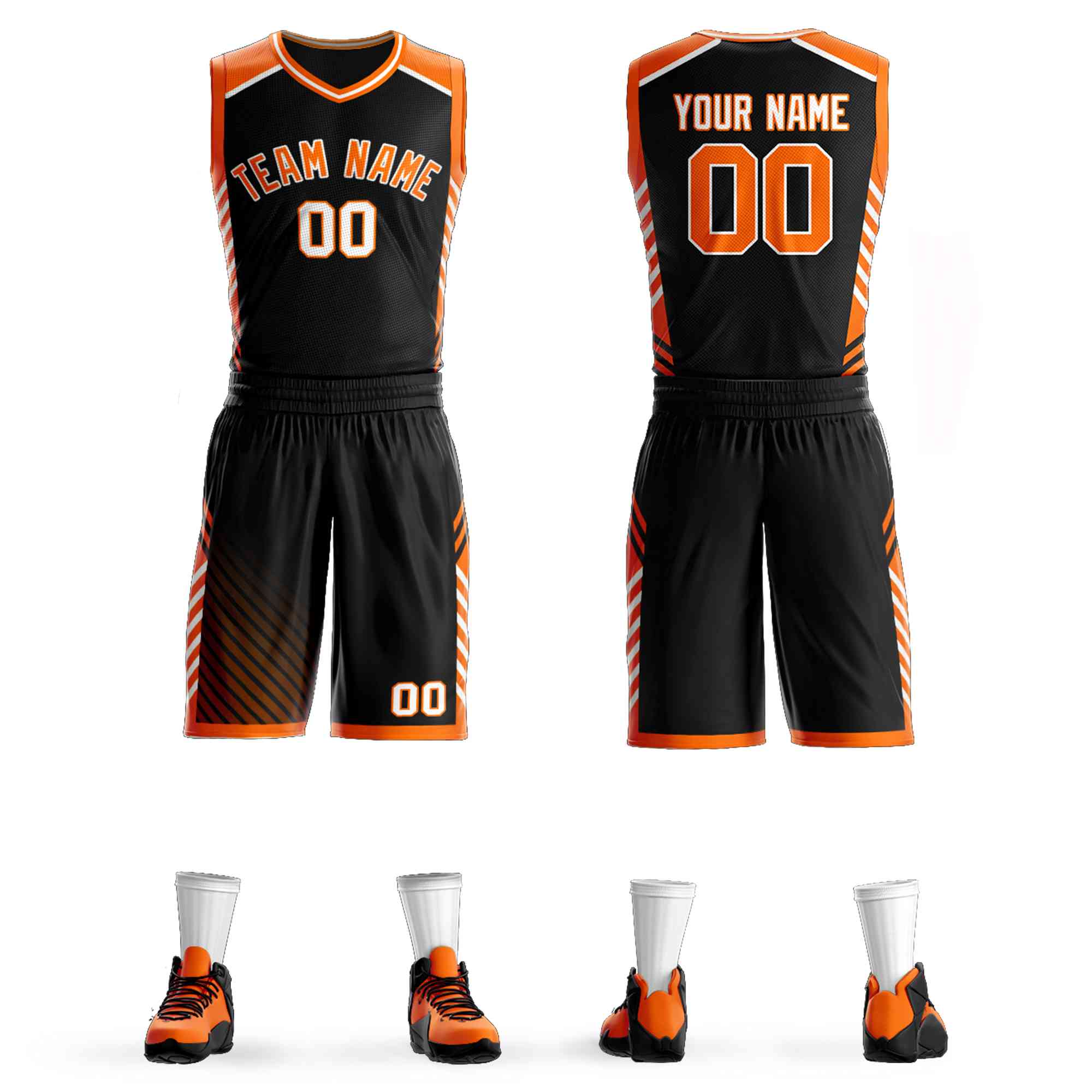 Le motif de graffiti personnalisé noir orange-blanc définit le maillot de basket-ball d'élément de barre