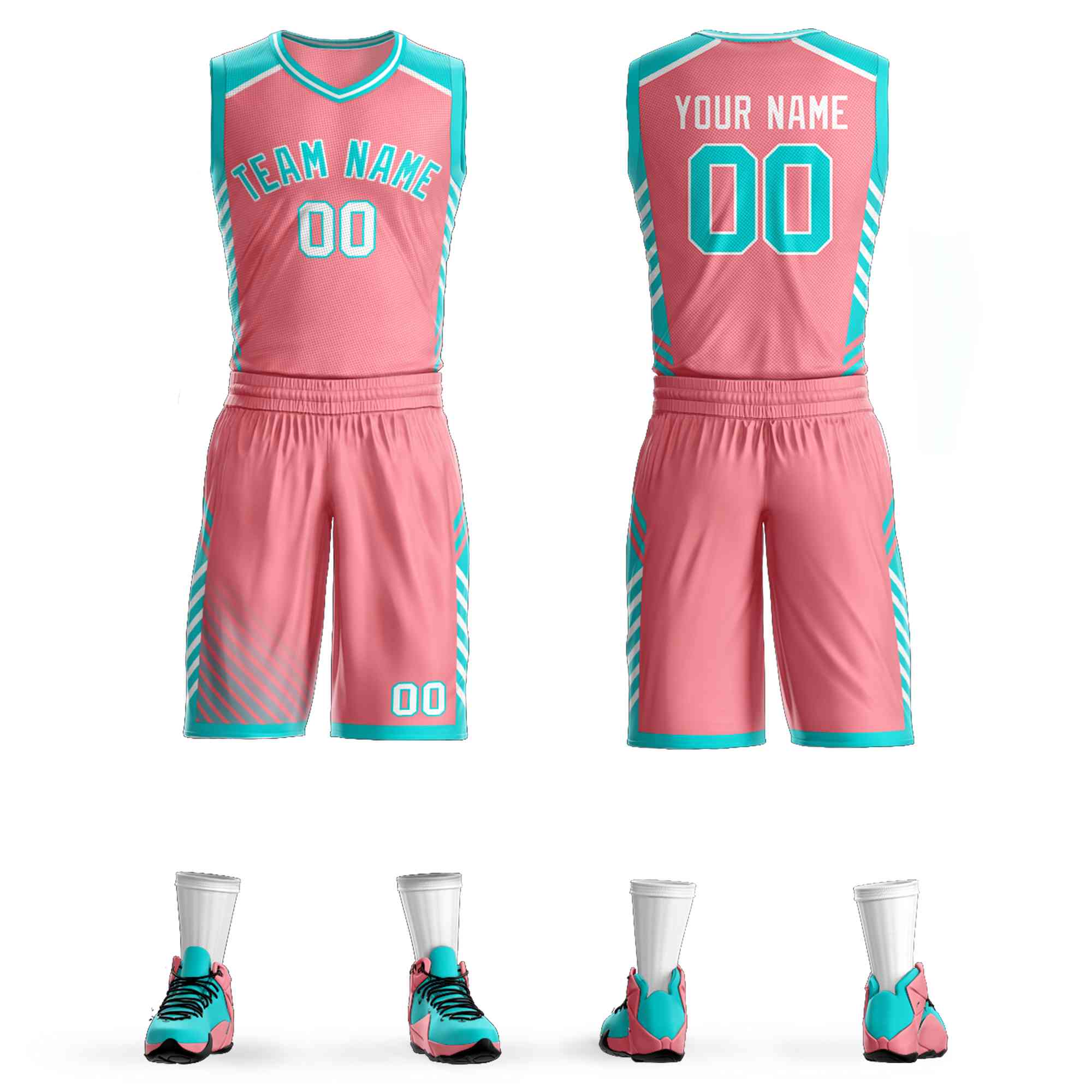 Maillot de basket-ball à motif Graffiti rose Aqua-blanc personnalisé, élément de barre, maillot de basket-ball