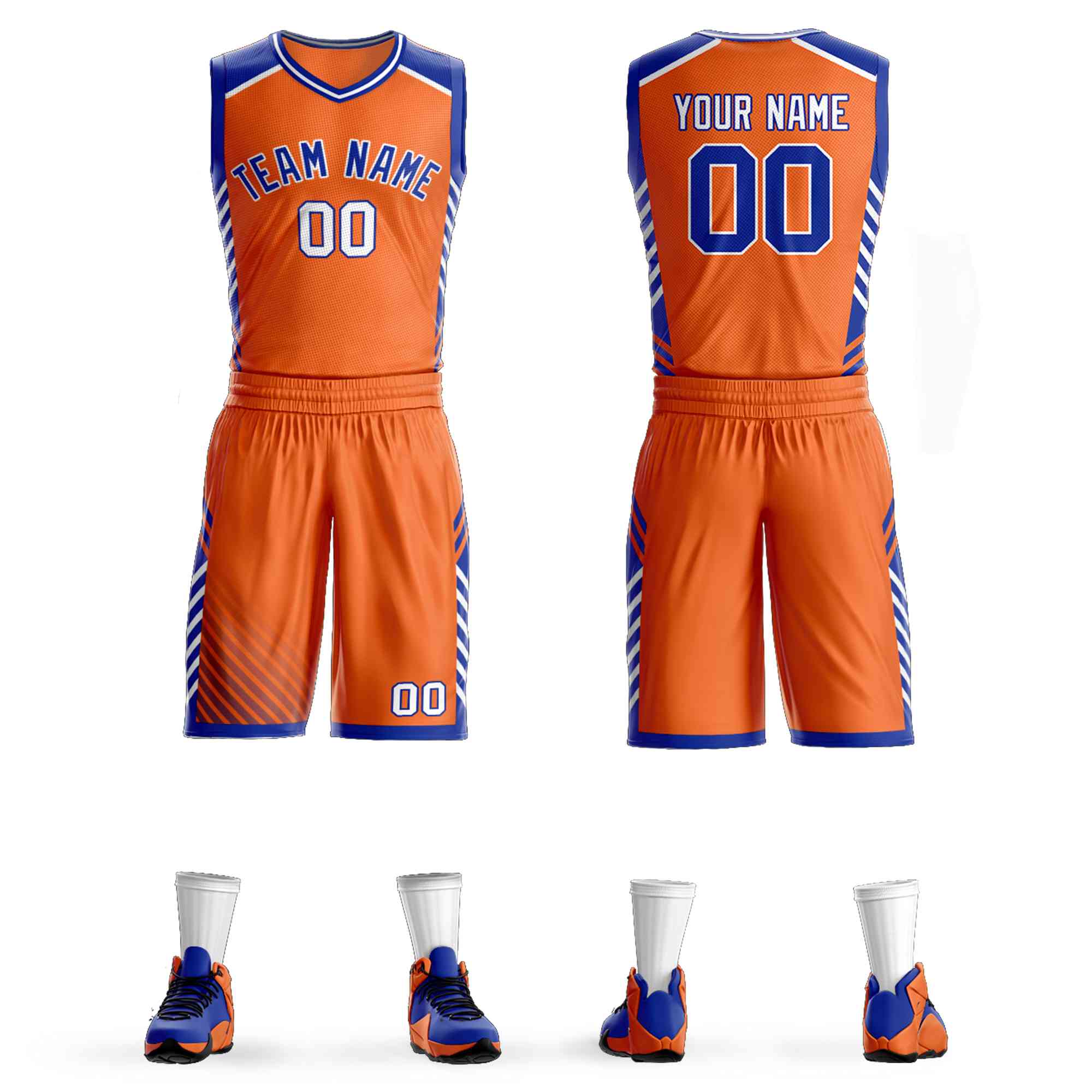 Custom Orange Royal-White Graffiti Pattern Sets Bar Element Basketball Jersey