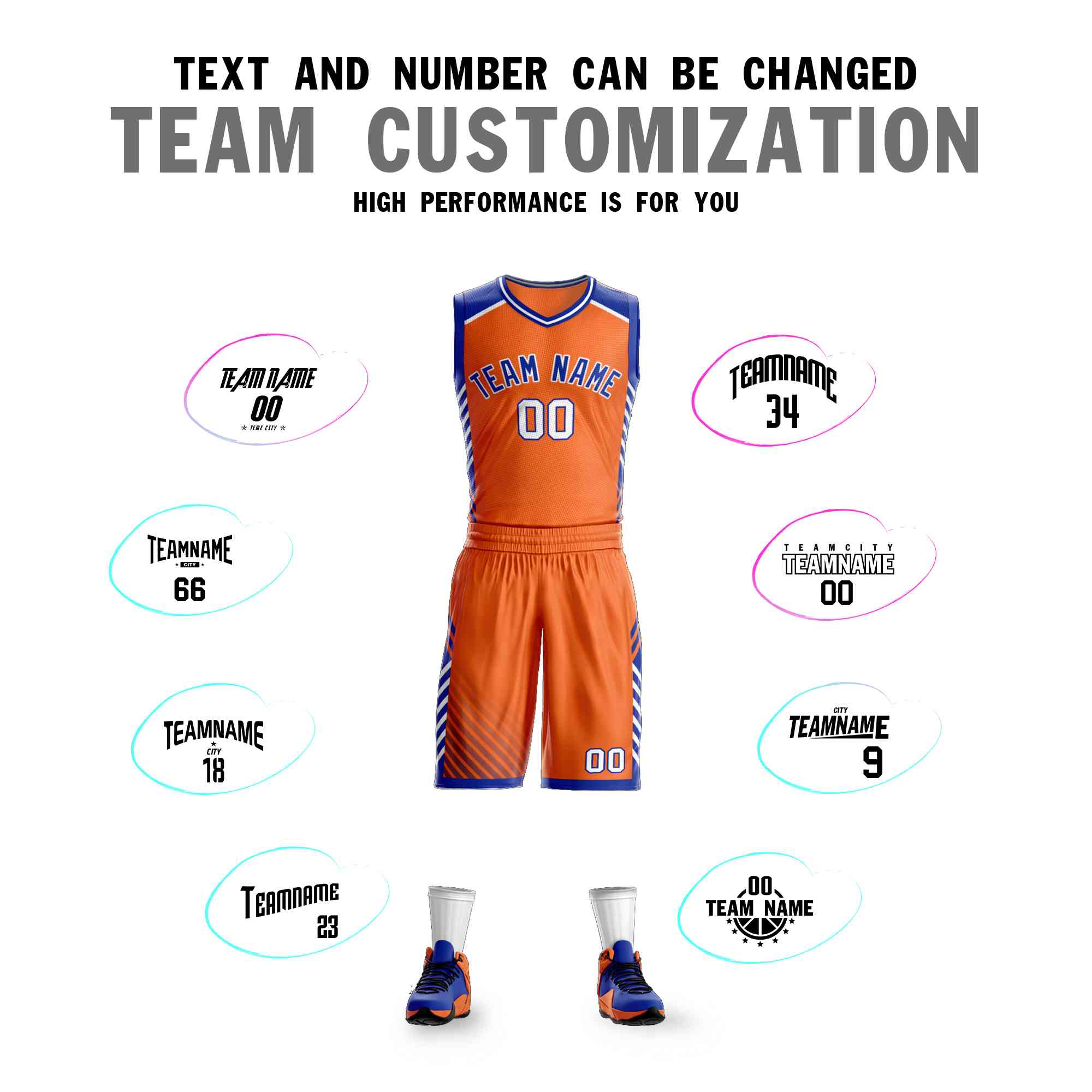 Custom Orange Royal-White Graffiti Pattern Sets Bar Element Basketball Jersey