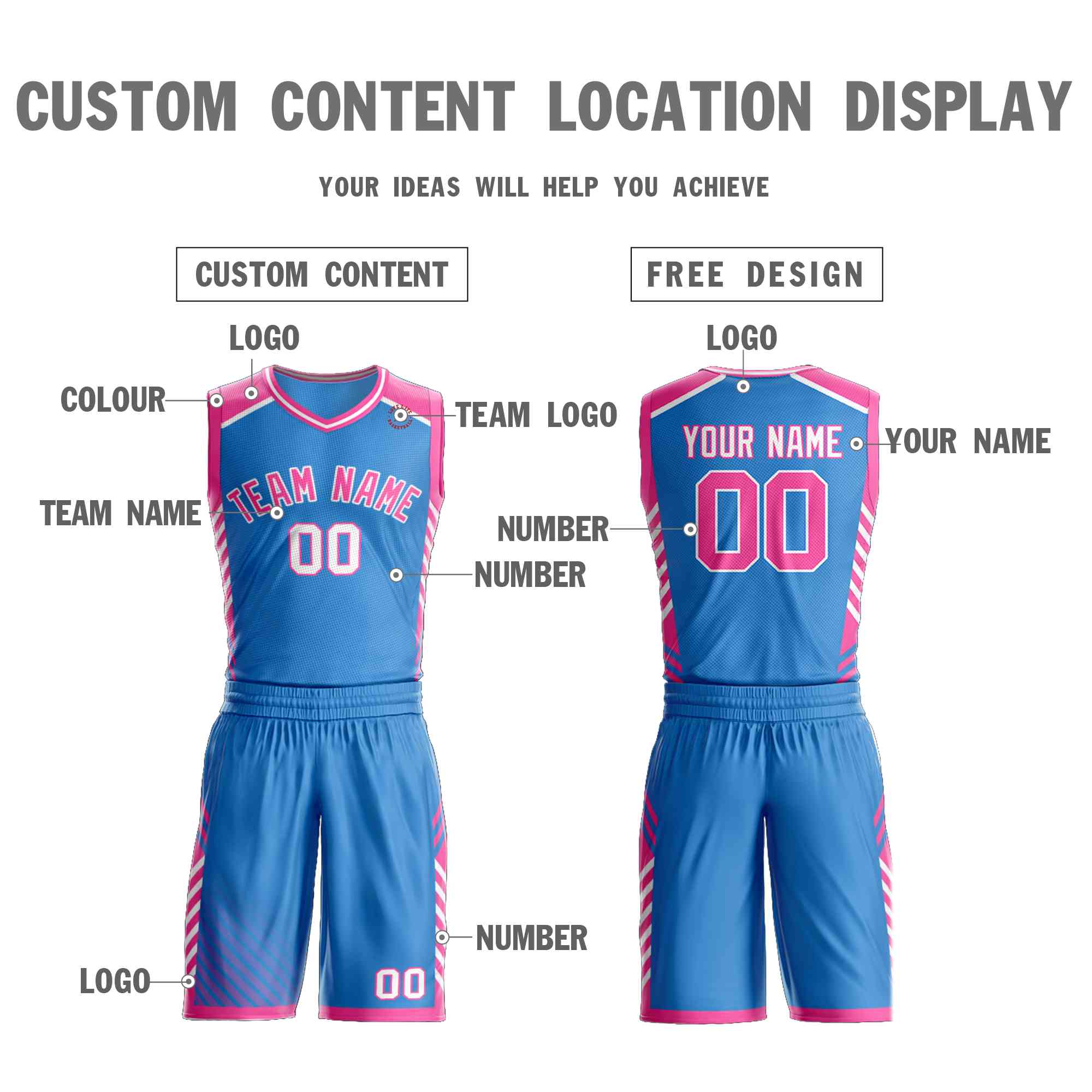 Custom Powder Blue Pink-White Graffiti Pattern Sets Bar Element Basketball Jersey