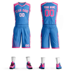 Maillot de basket-ball personnalisé avec motif Graffiti bleu poudre rose-blanc, élément de barre