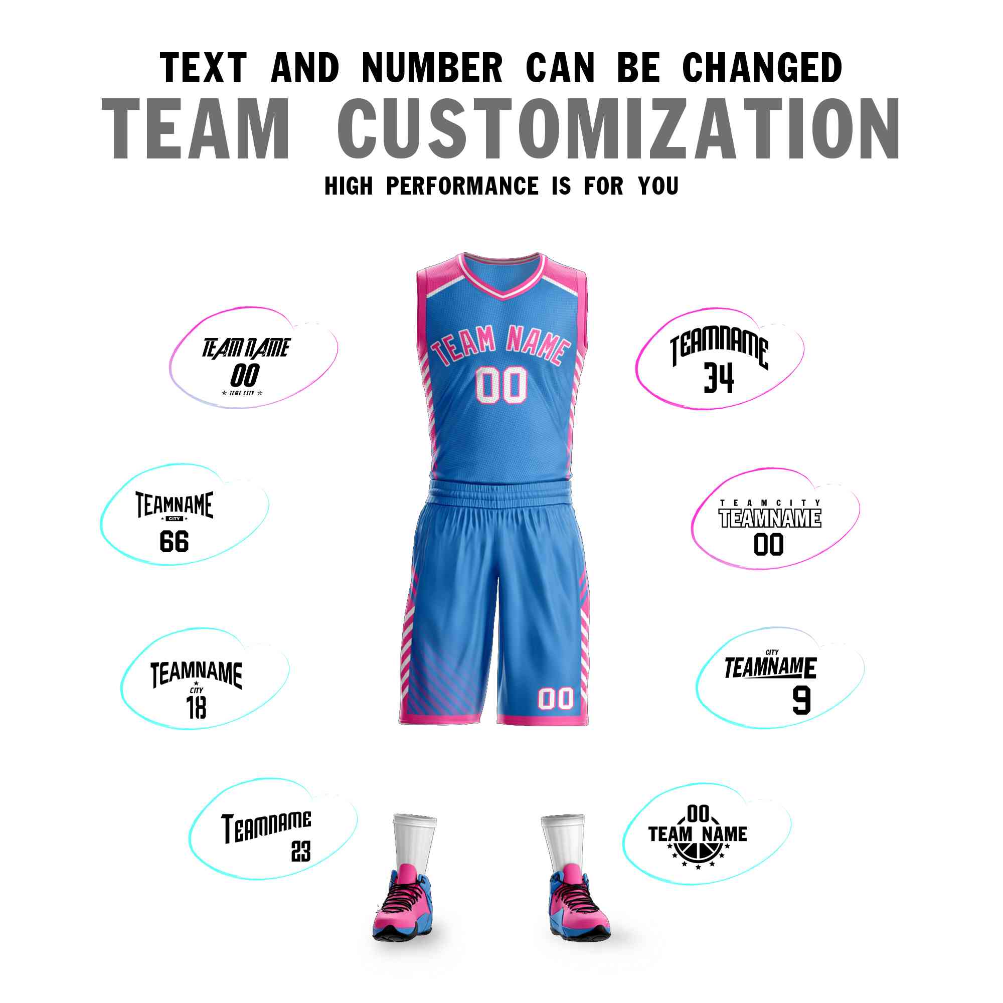 Custom Powder Blue Pink-White Graffiti Pattern Sets Bar Element Basketball Jersey