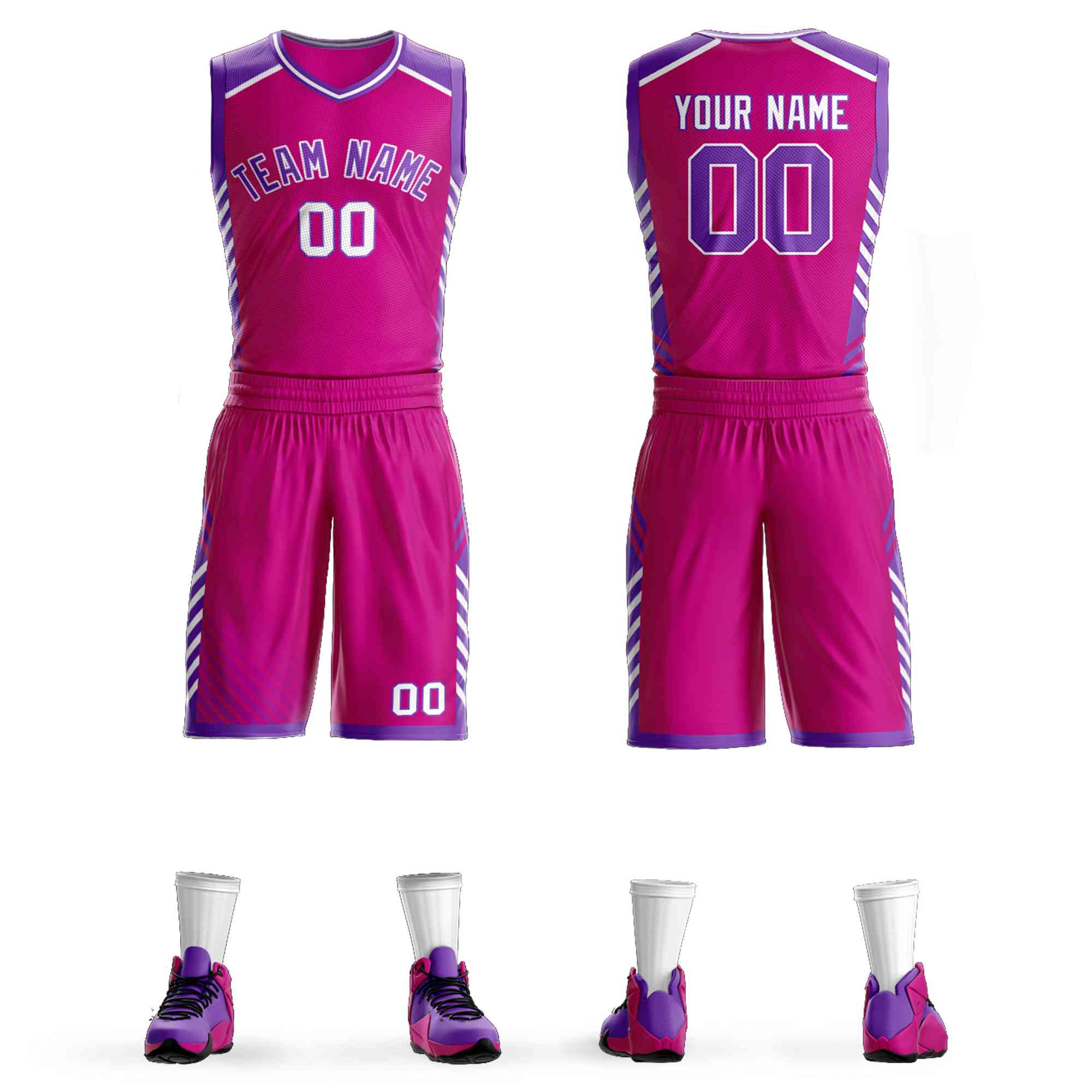 Maillot de basket-ball personnalisé à motif Graffiti rose violet-blanc, élément de barre