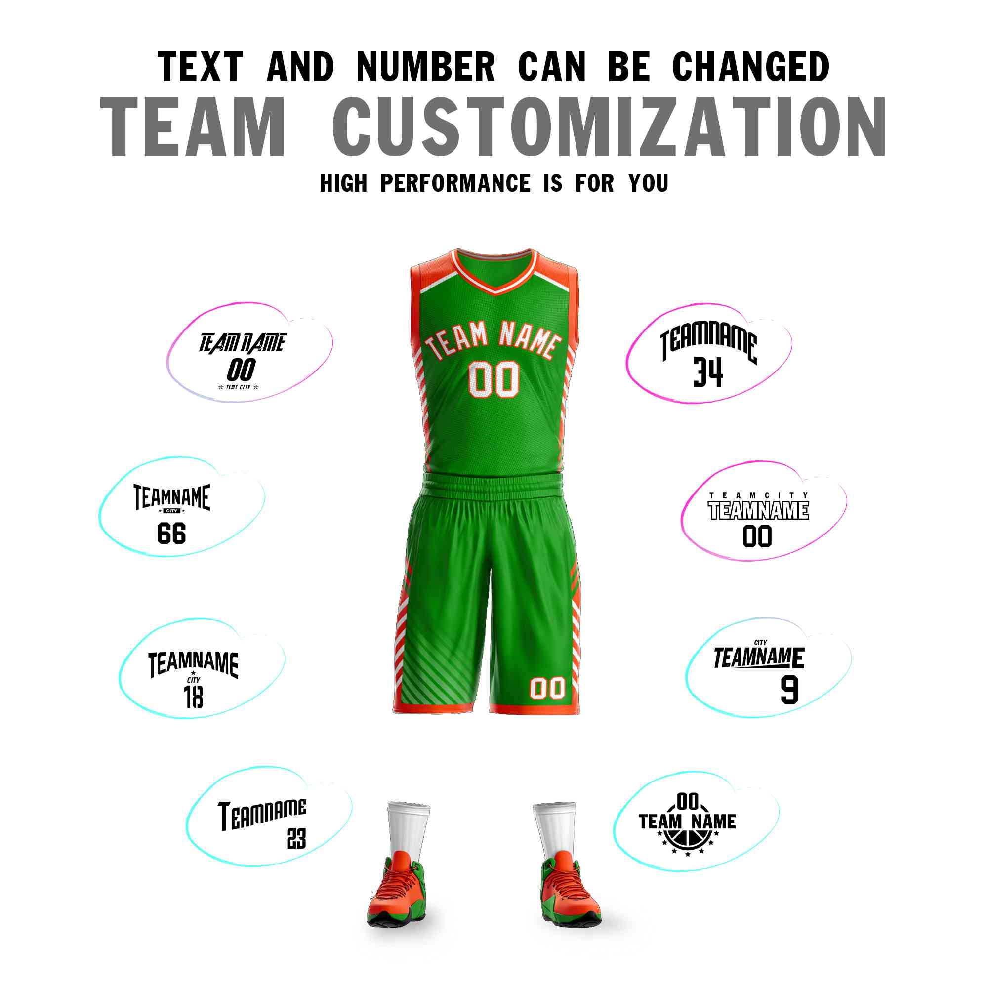 Custom Green White-Orange Graffiti Pattern Sets Bar Element Basketball Jersey