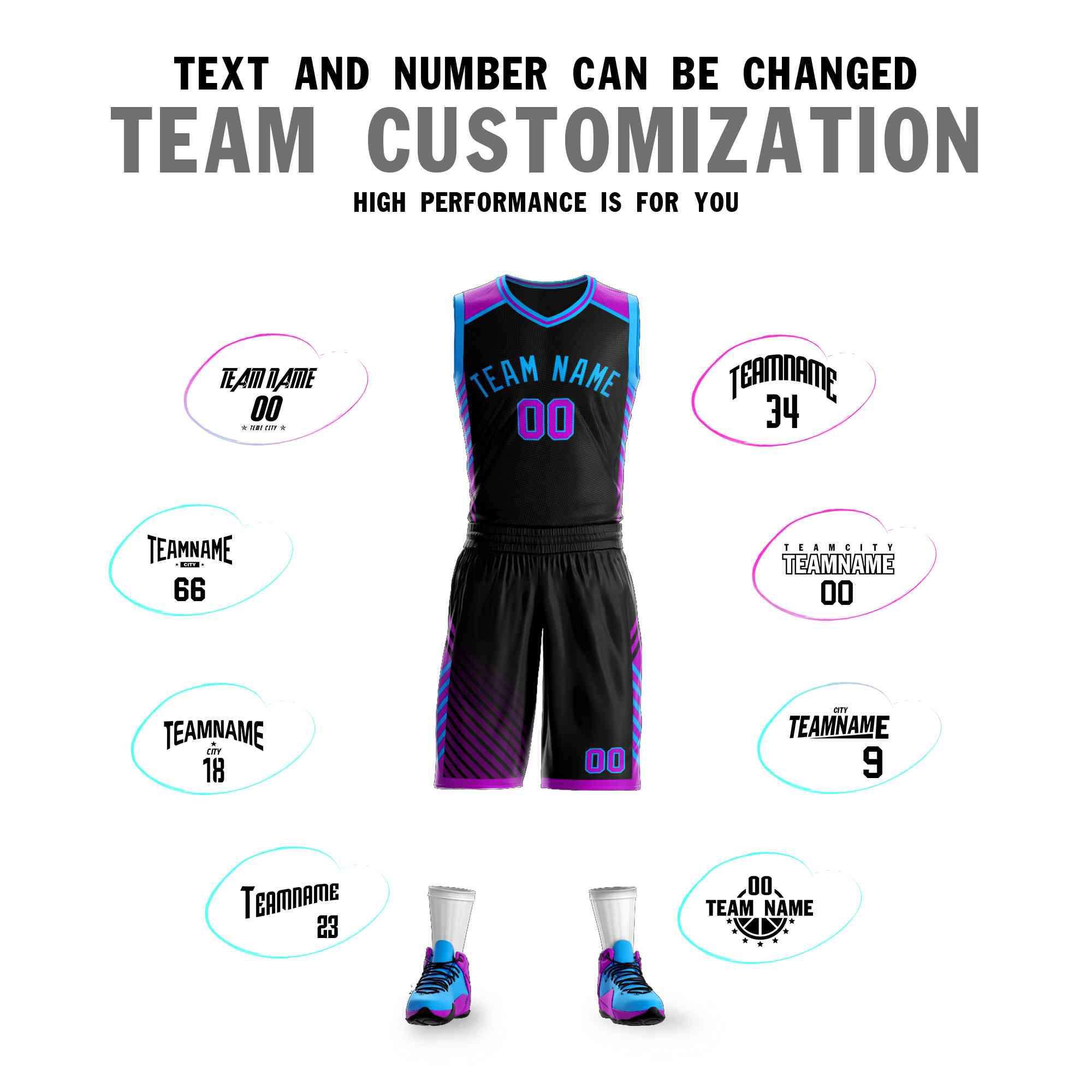 Custom Black Powder Blue Graffiti Pattern Sets Bar Element Basketball Jersey