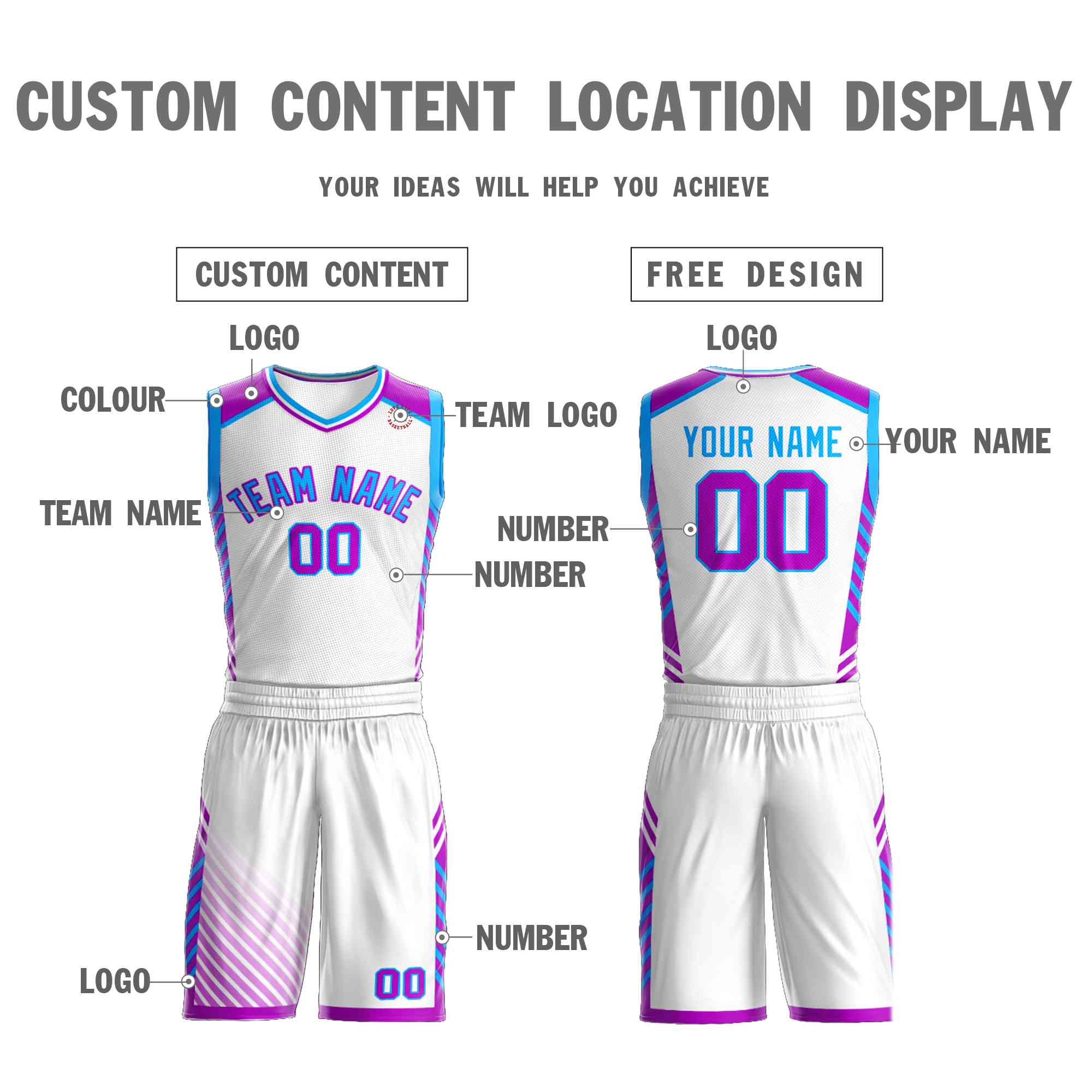 Custom White Powder Blue-Purple Graffiti Pattern Sets Bar Element Basketball Jersey