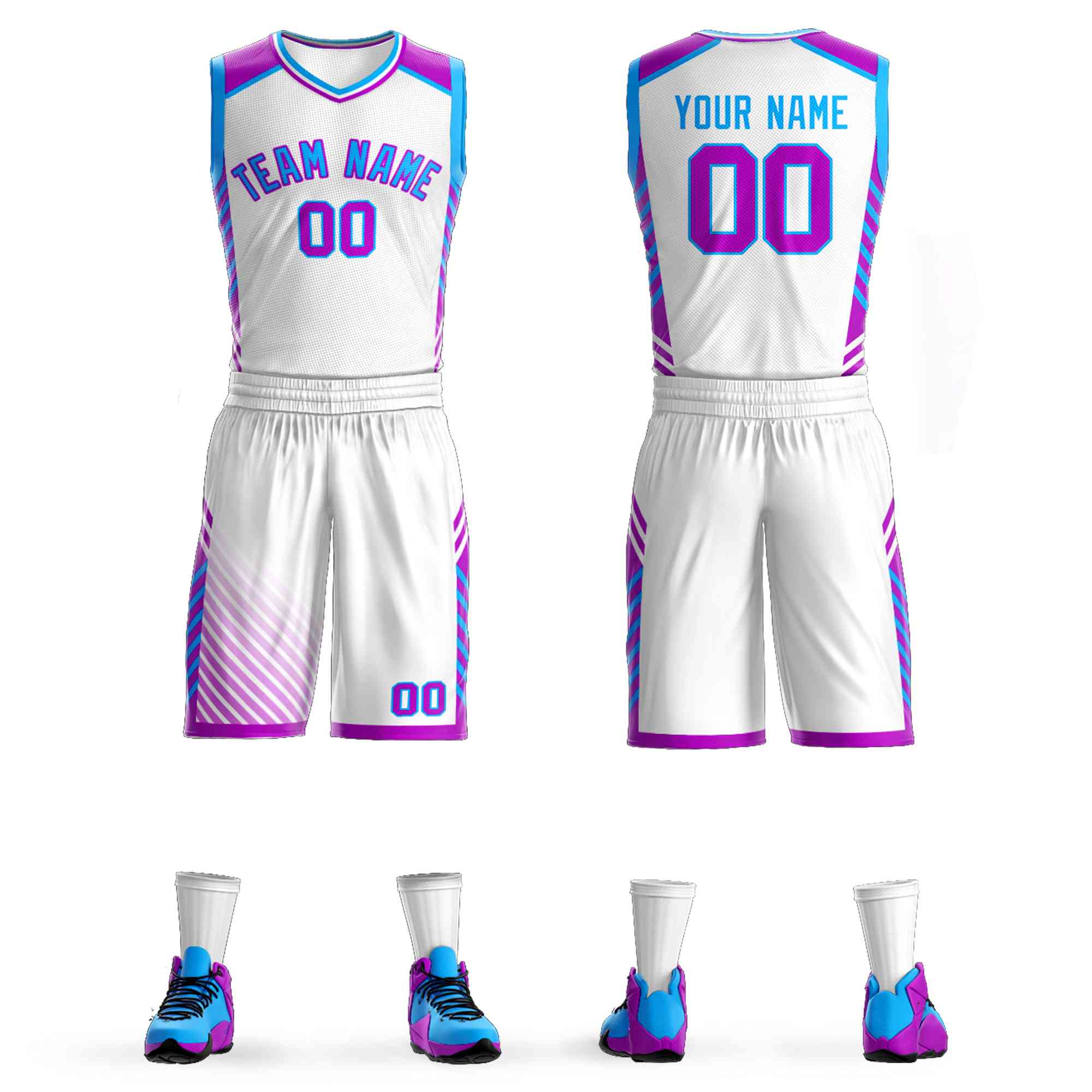 Custom White Powder Blue-Purple Graffiti Pattern Sets Bar Element Basketball Jersey