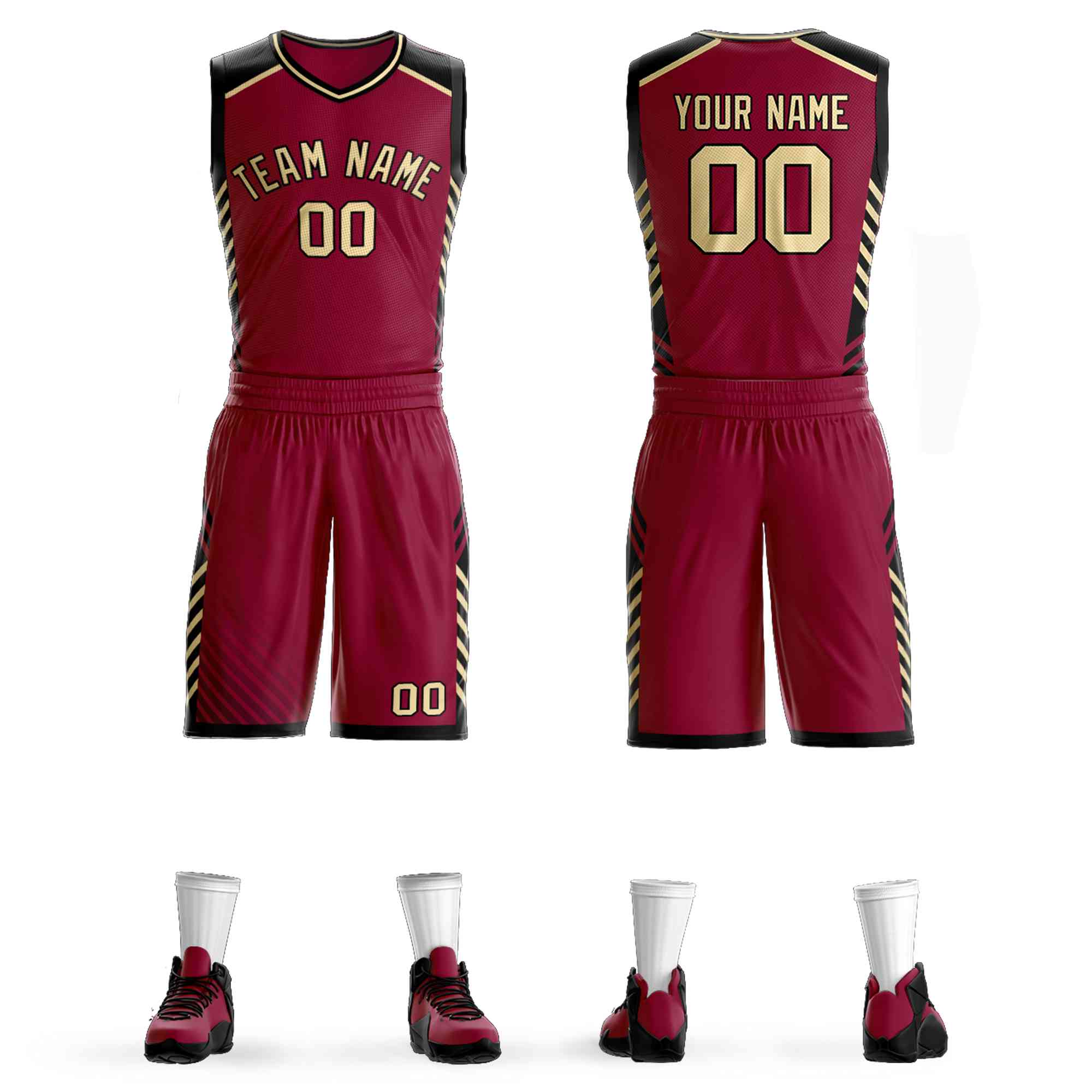 Custom Maroon Cream-Black Graffiti Pattern Sets Bar Element Basketball Jersey