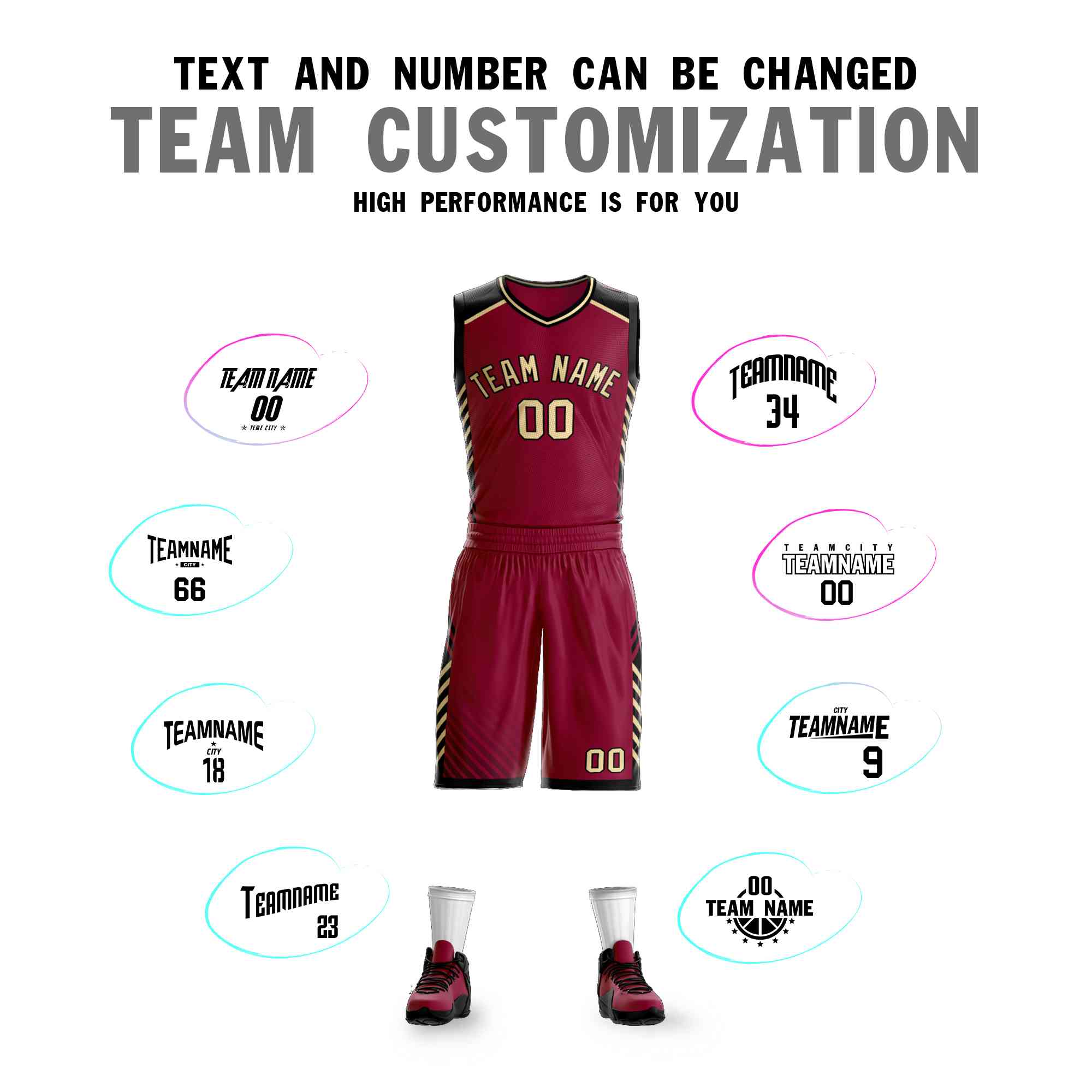 Custom Maroon Cream-Black Graffiti Pattern Sets Bar Element Basketball Jersey