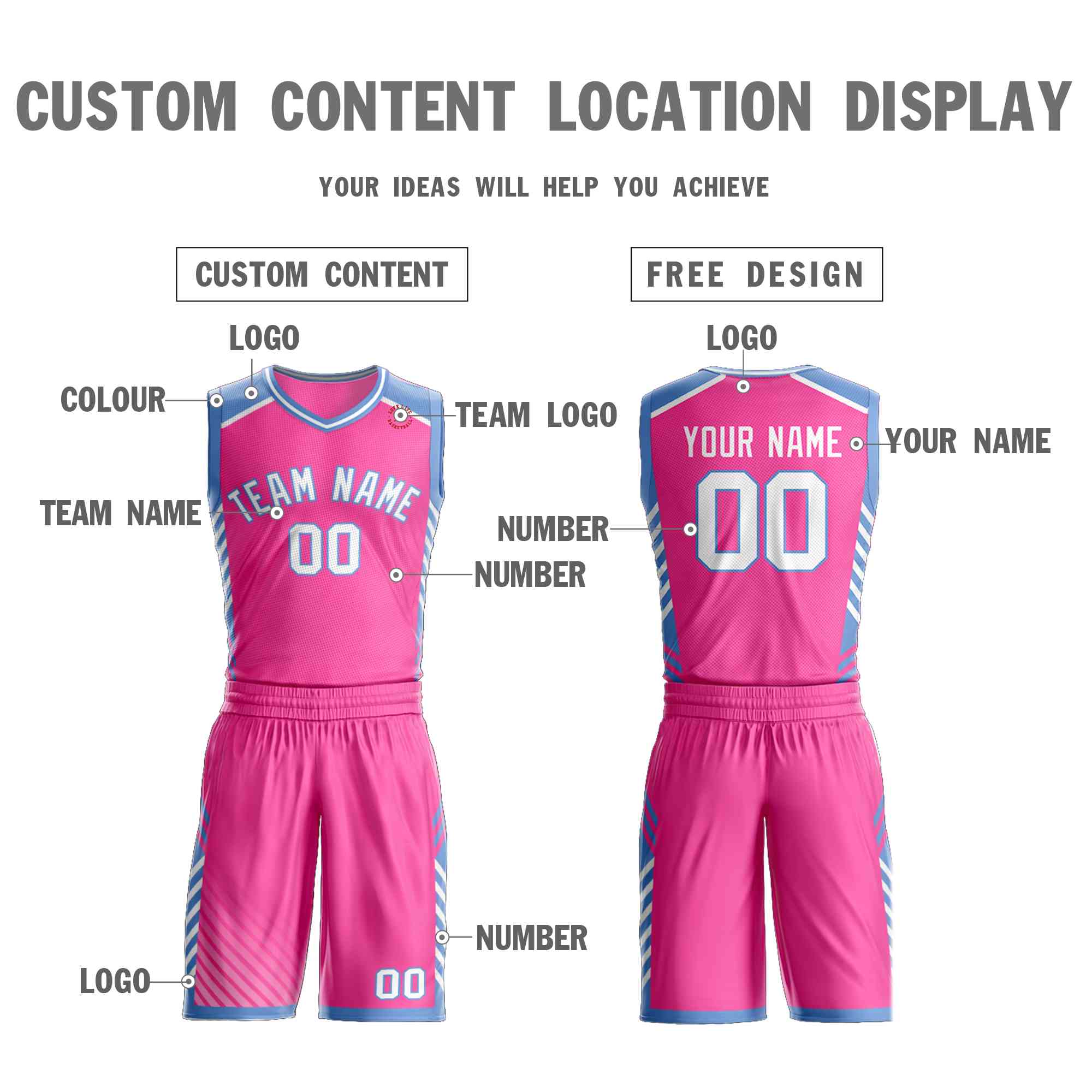 Custom Pink White-Powder Blue Graffiti Pattern Sets Bar Element Basketball Jersey