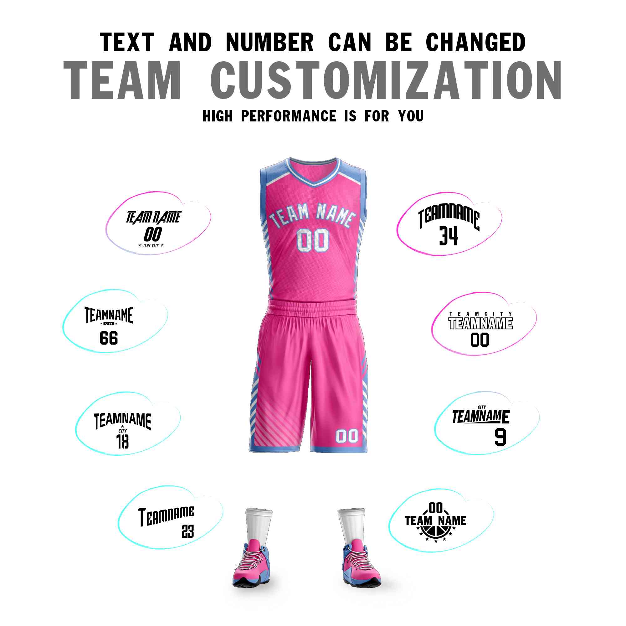 Custom Pink White-Powder Blue Graffiti Pattern Sets Bar Element Basketball Jersey