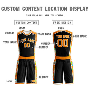 Custom Black Orange-White Graffiti Pattern Sets Lightning Basketball Jersey