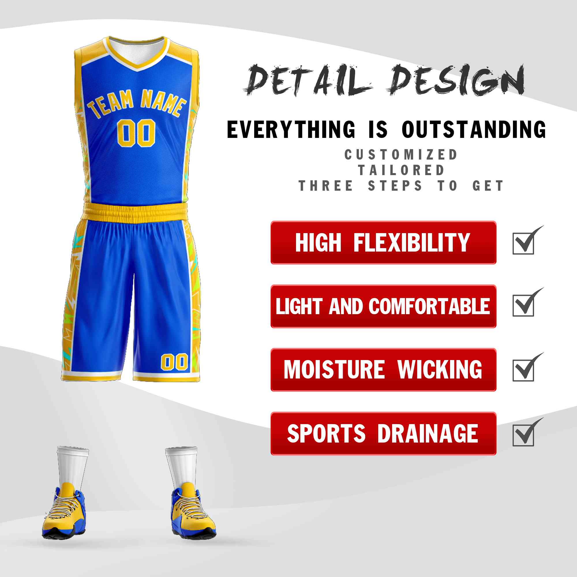 Custom Royal Gold-White Graffiti Pattern Sets Lightning Basketball Jersey