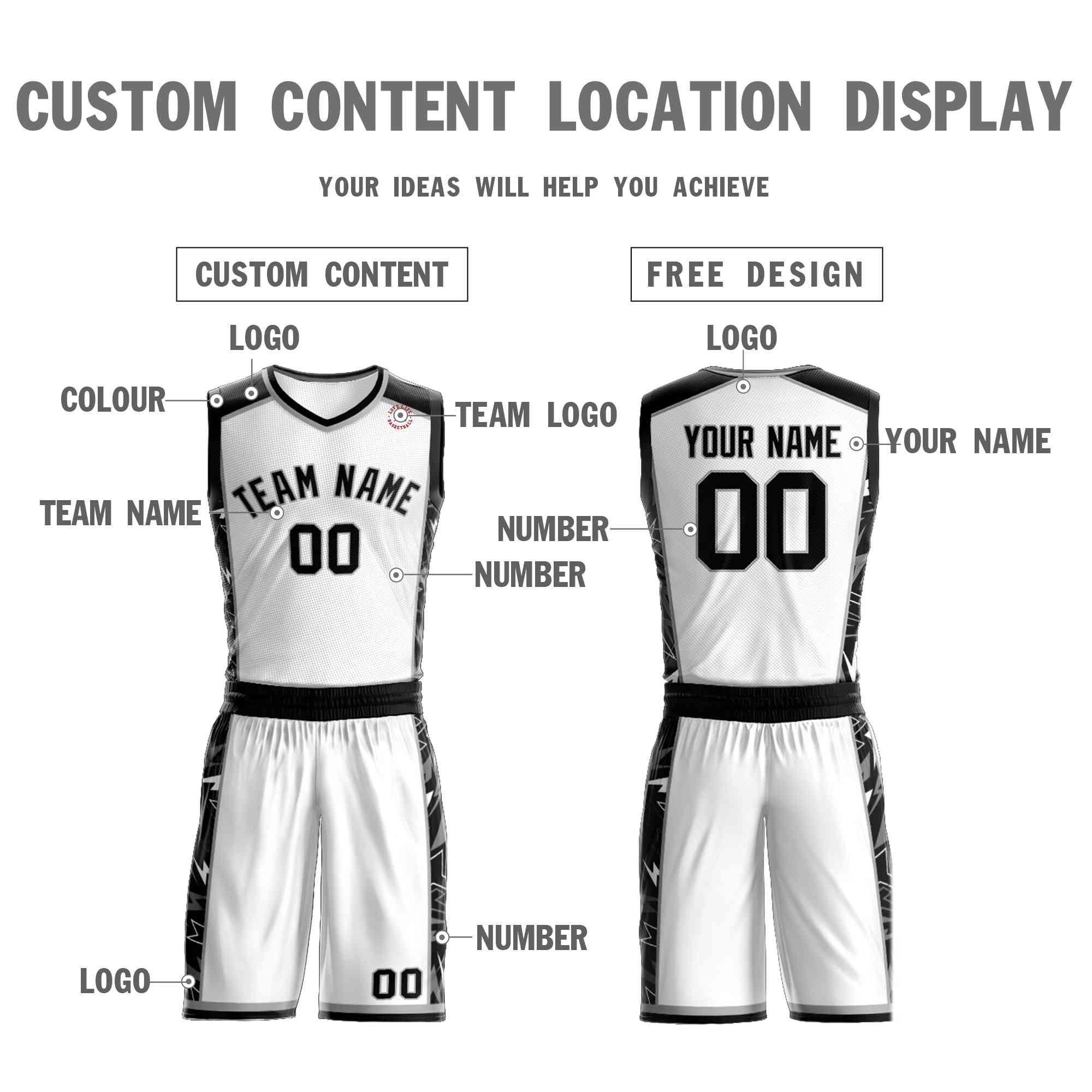 Custom White Black-Gray Graffiti Pattern Sets Lightning Basketball Jersey