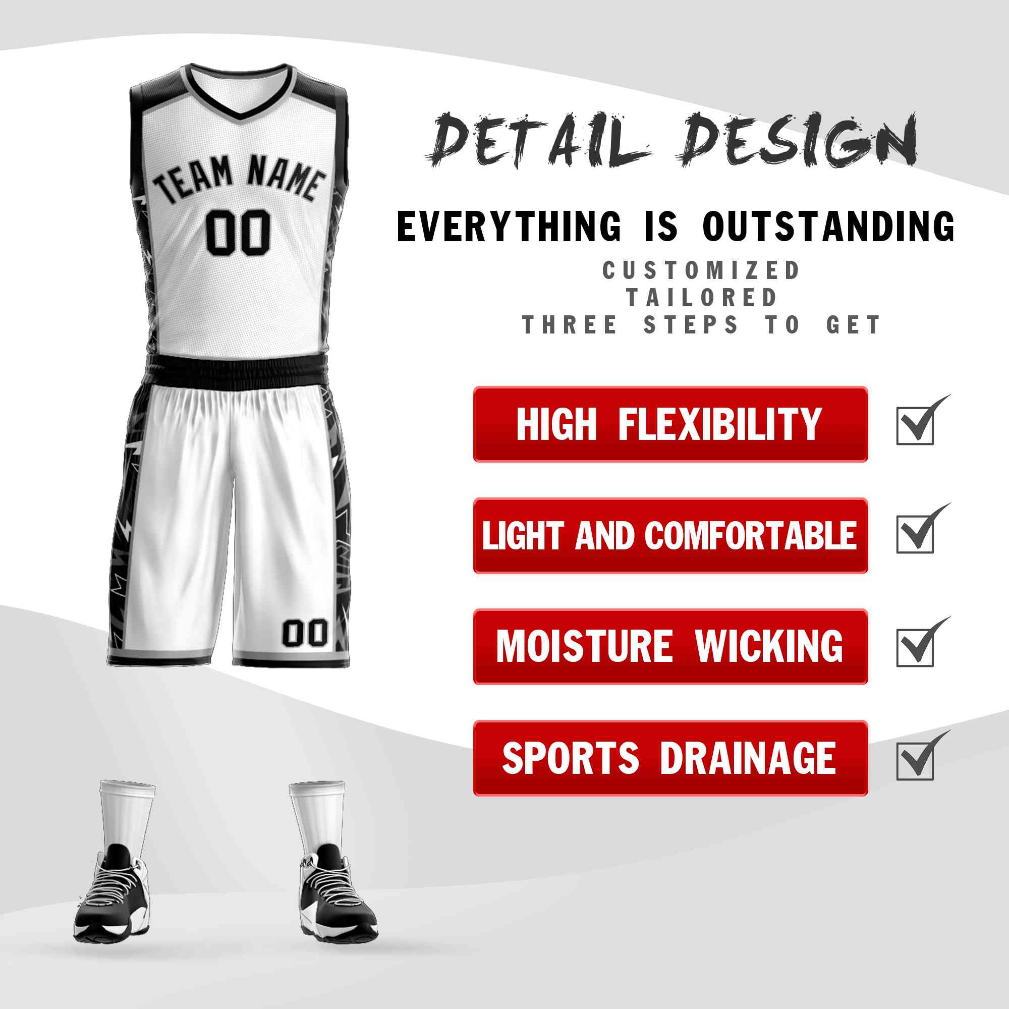 Custom White Black-Gray Graffiti Pattern Sets Lightning Basketball Jersey