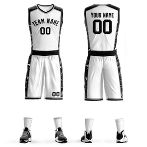 Custom White Black-Gray Graffiti Pattern Sets Lightning Basketball Jersey