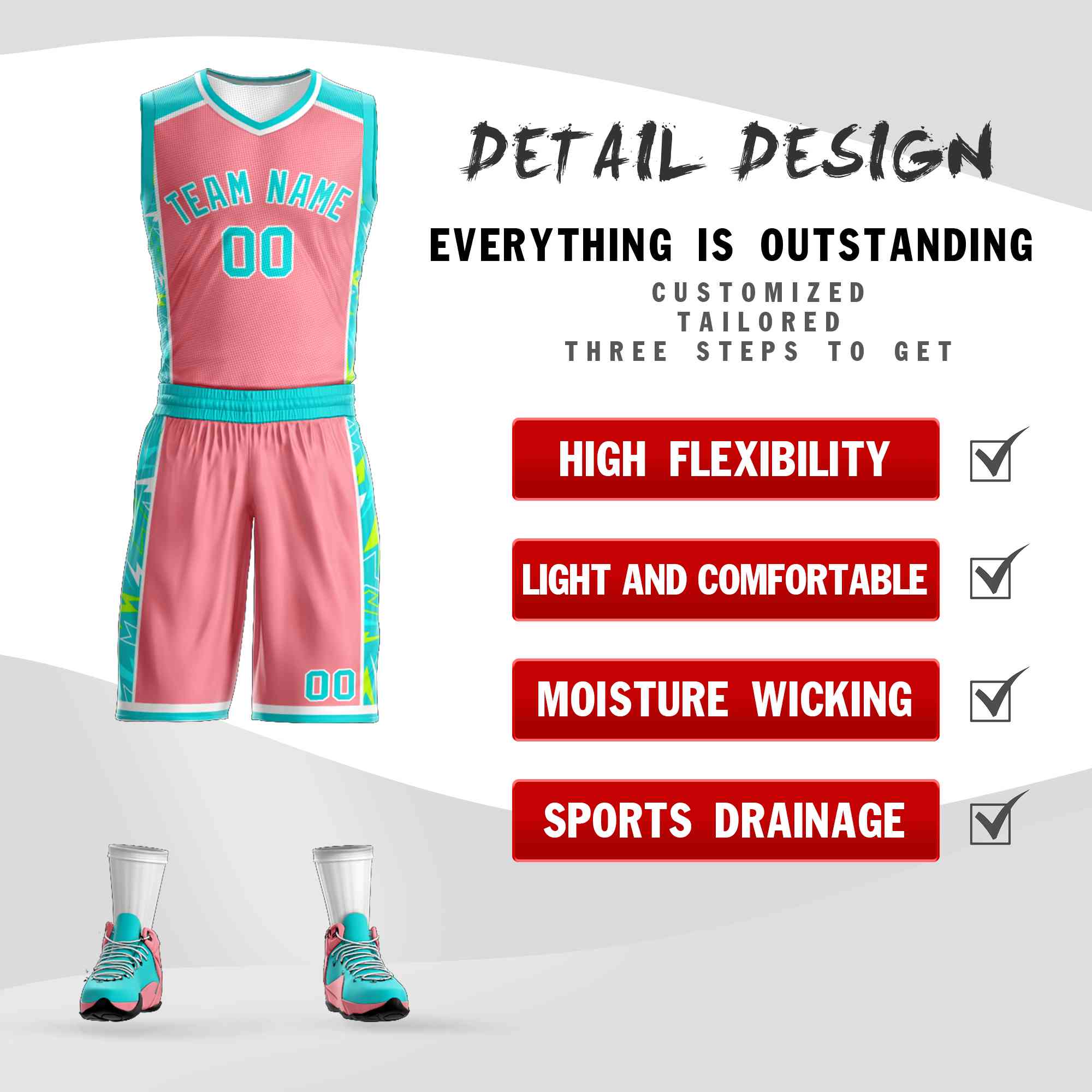 Le motif de graffiti rose aqua-blanc personnalisé définit le maillot de basket-ball Lightning