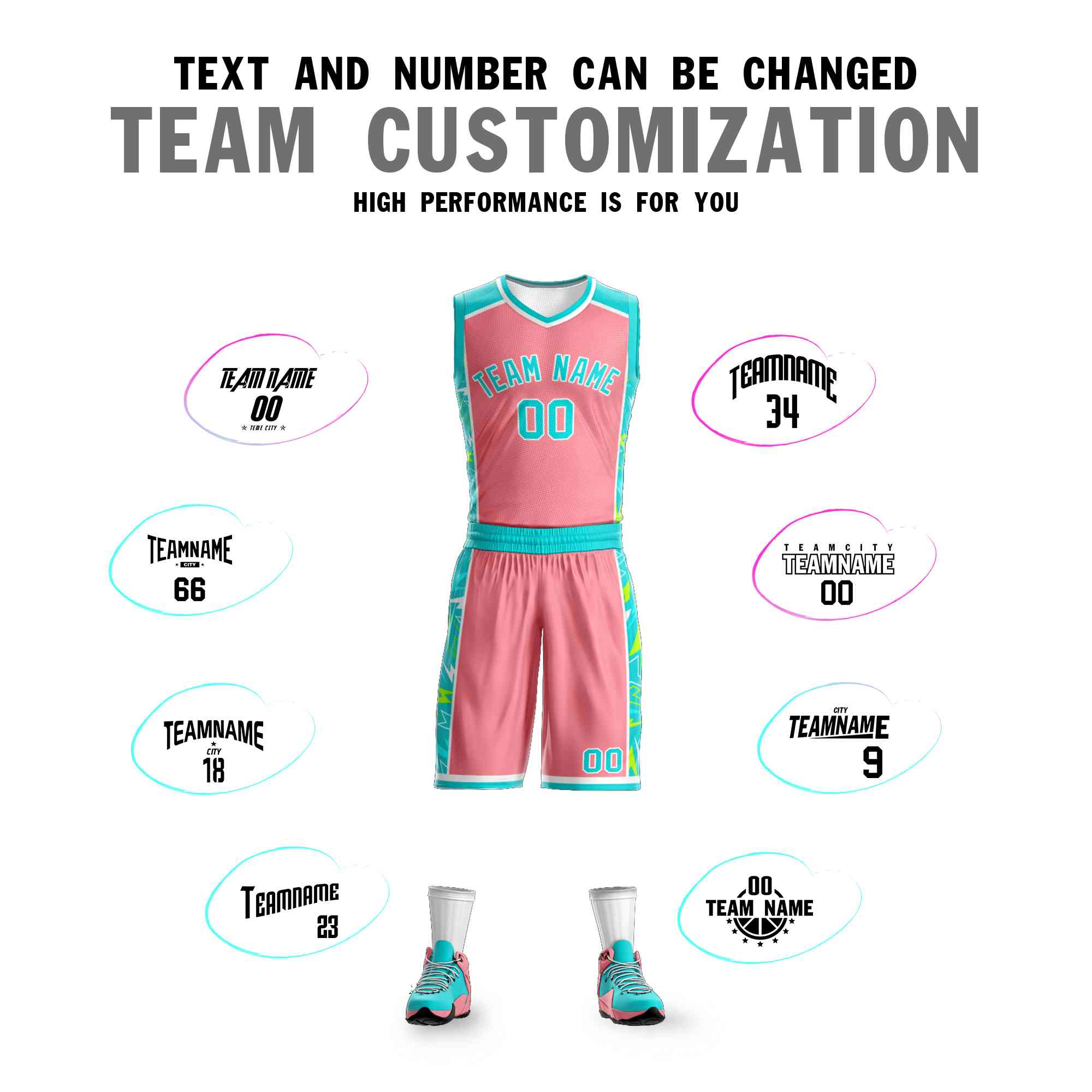 Le motif de graffiti rose aqua-blanc personnalisé définit le maillot de basket-ball Lightning