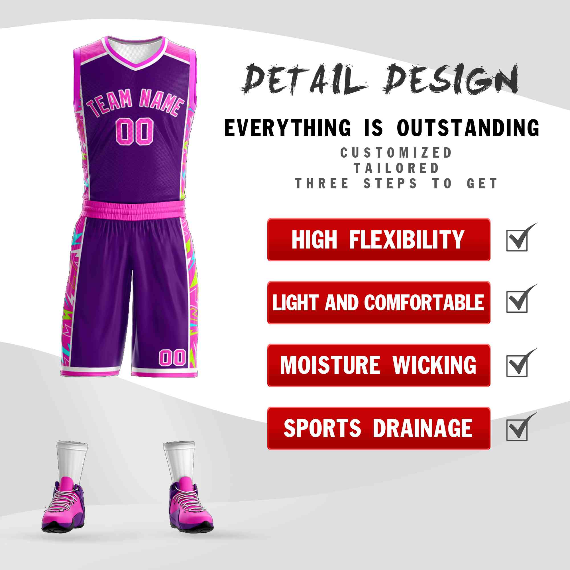 Custom Navy Pink-White Graffiti Pattern Sets Lightning Basketball Jersey