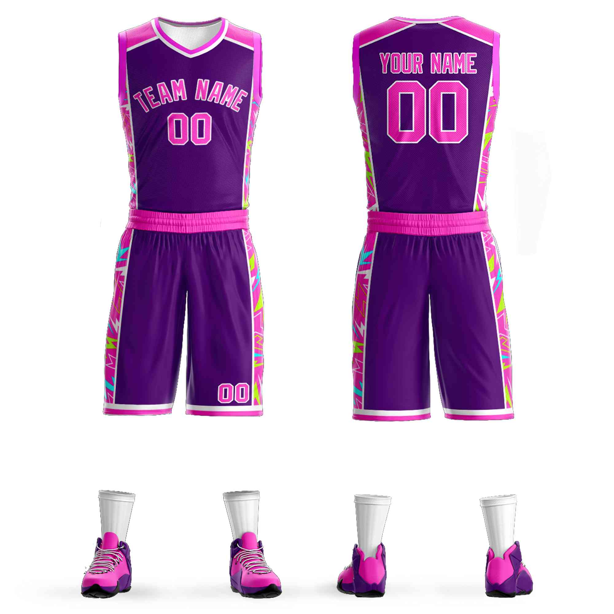 Le motif de graffiti rose-blanc personnalisé définit le maillot de basket-ball Lightning