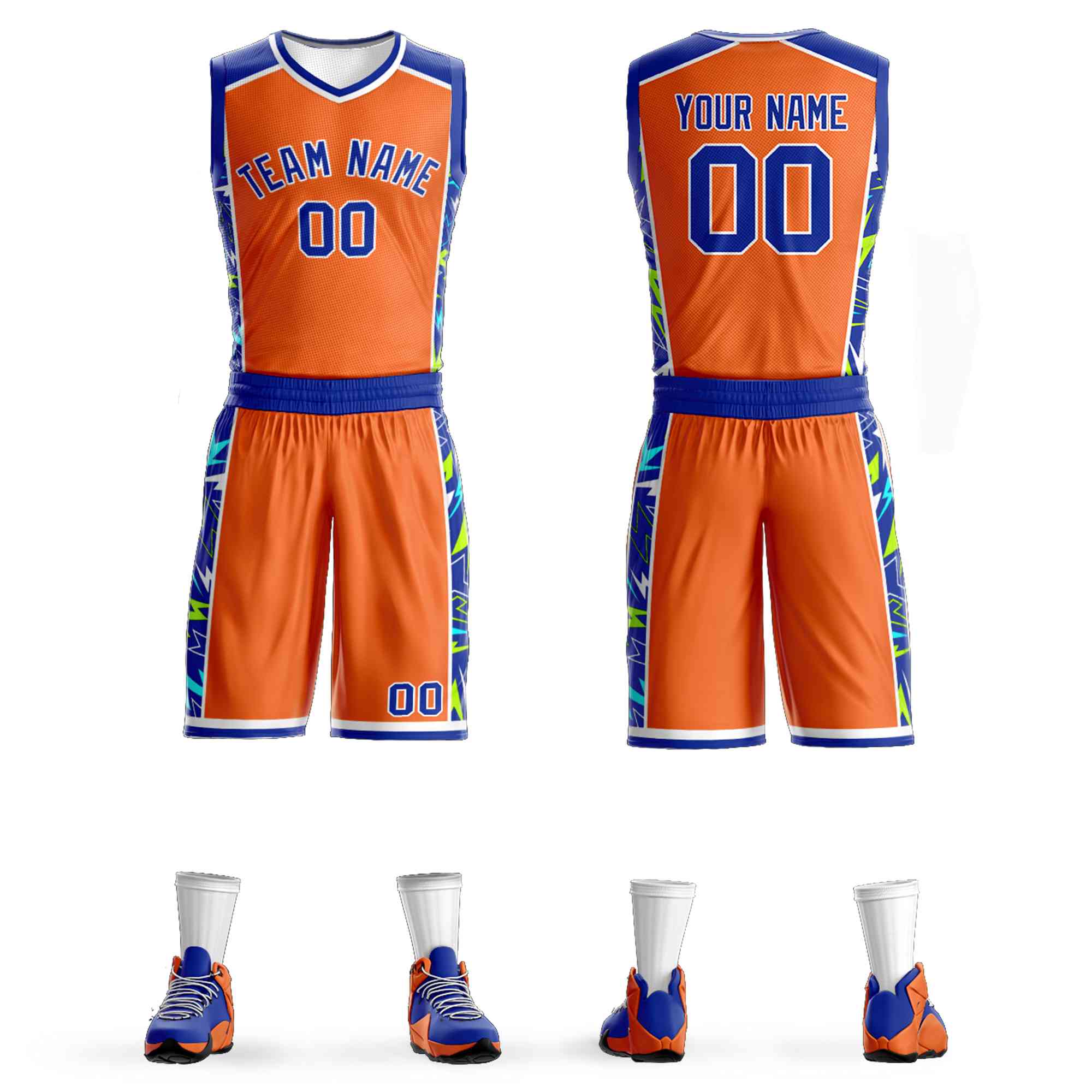 Le motif de graffiti personnalisé Orange Royal-White définit le maillot de basket-ball Lightning