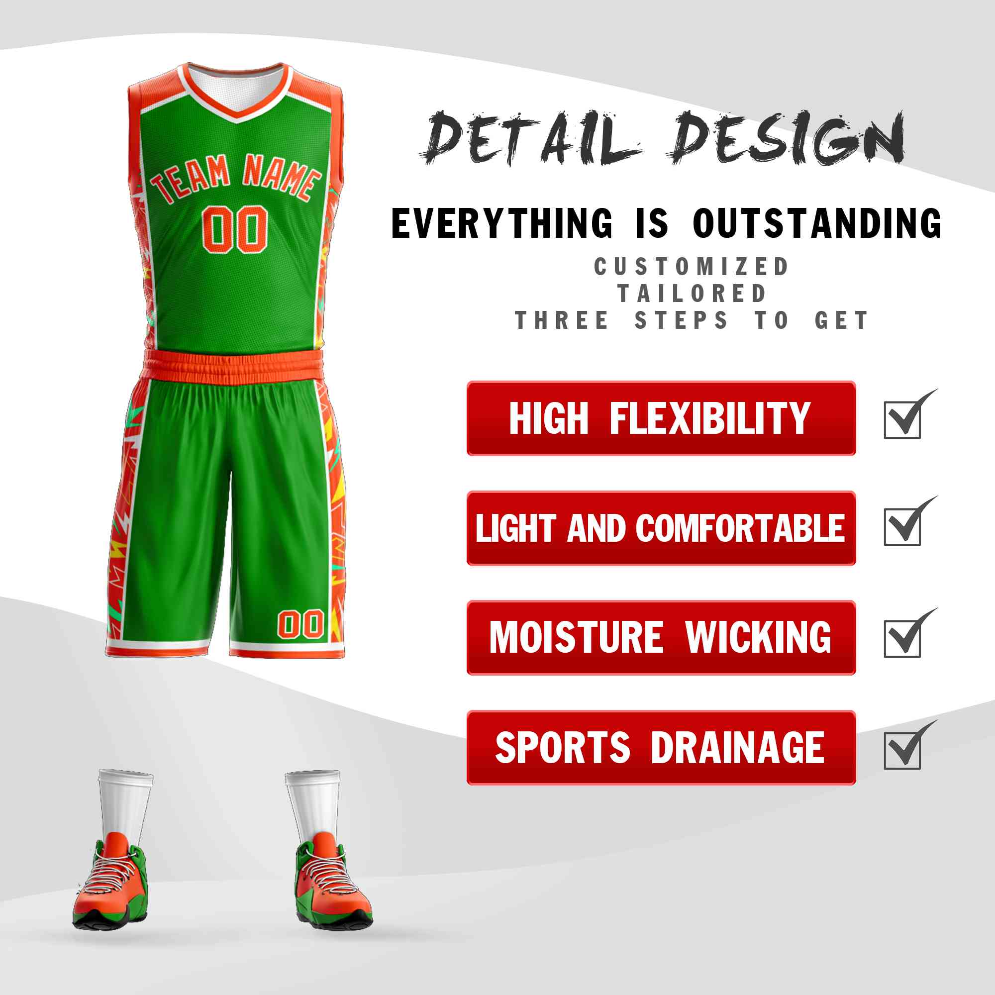 Le motif de graffiti personnalisé vert orange-blanc définit le maillot de basket-ball Lightning