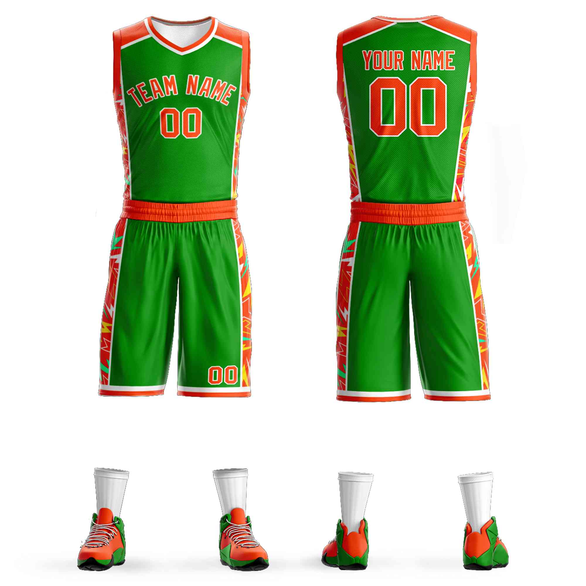 Le motif de graffiti personnalisé vert orange-blanc définit le maillot de basket-ball Lightning