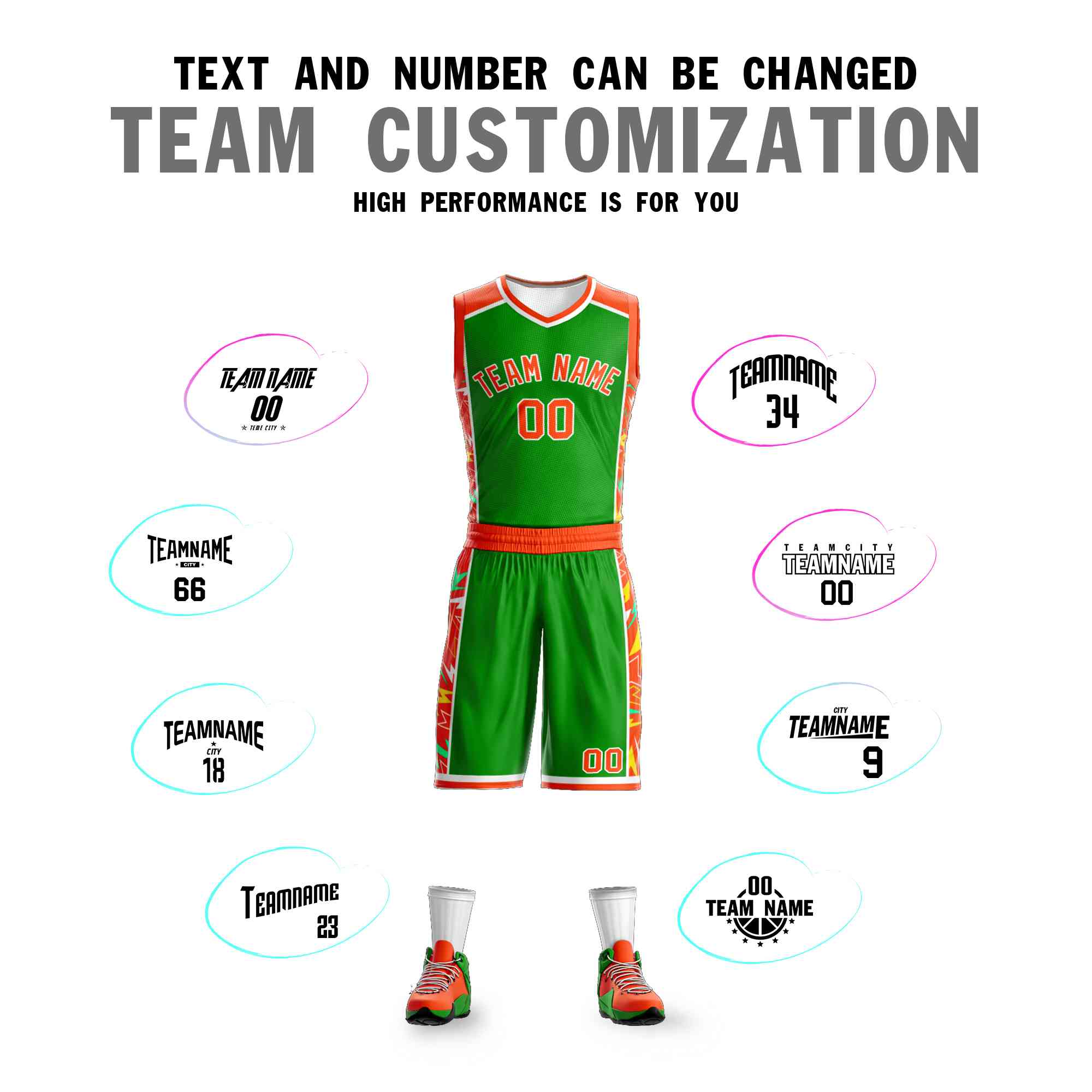 Le motif de graffiti personnalisé vert orange-blanc définit le maillot de basket-ball Lightning