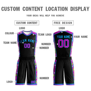 Custom Black Powder Blue Graffiti Pattern Sets Lightning Basketball Jersey