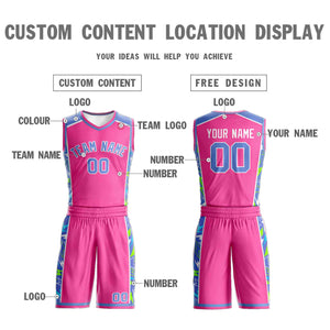 Custom Pink Powder Blue-White Graffiti Pattern Sets Lightning Basketball Jersey