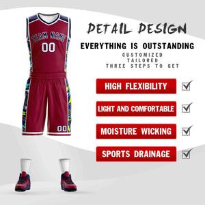 Custom Maroon Navy-White Graffiti Pattern Sets Lightning Basketball Jersey